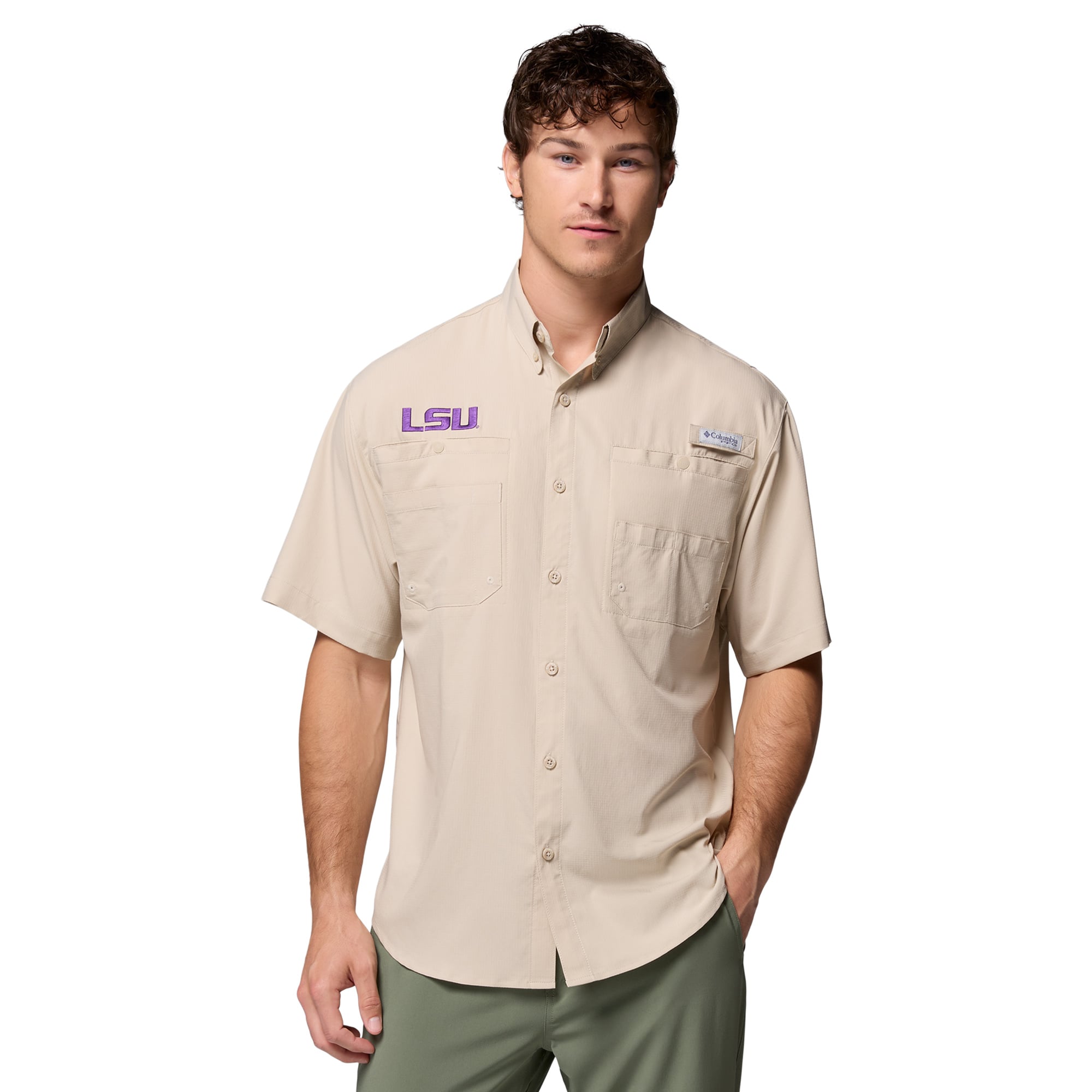 Men's Columbia Tan LSU Tigers Tamiami Omni-Shade Button-Down Shirt