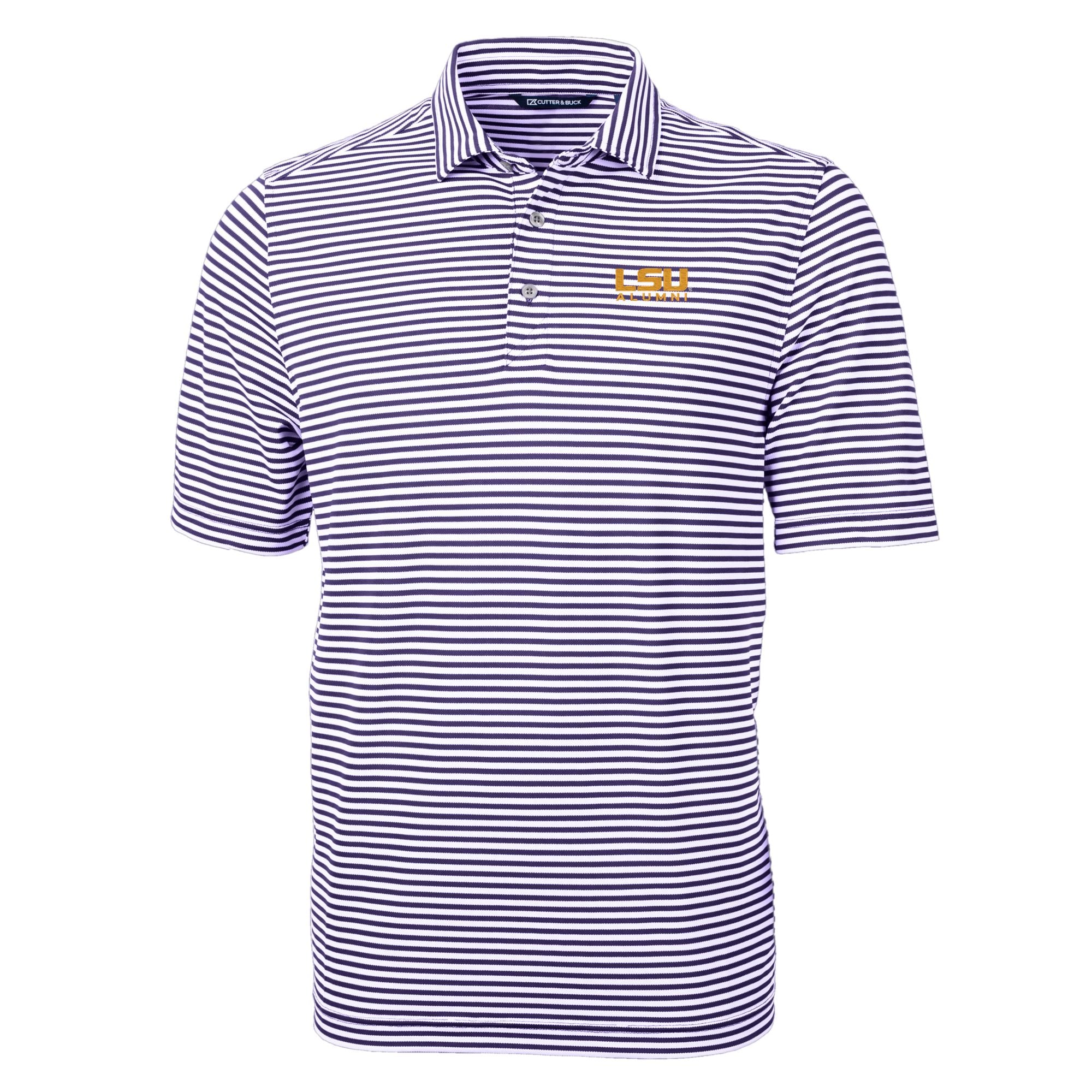 Men's Cutter & Buck  Purple LSU Tigers Alumni Logo Virtue Eco Pique Stripe Recycled Polo