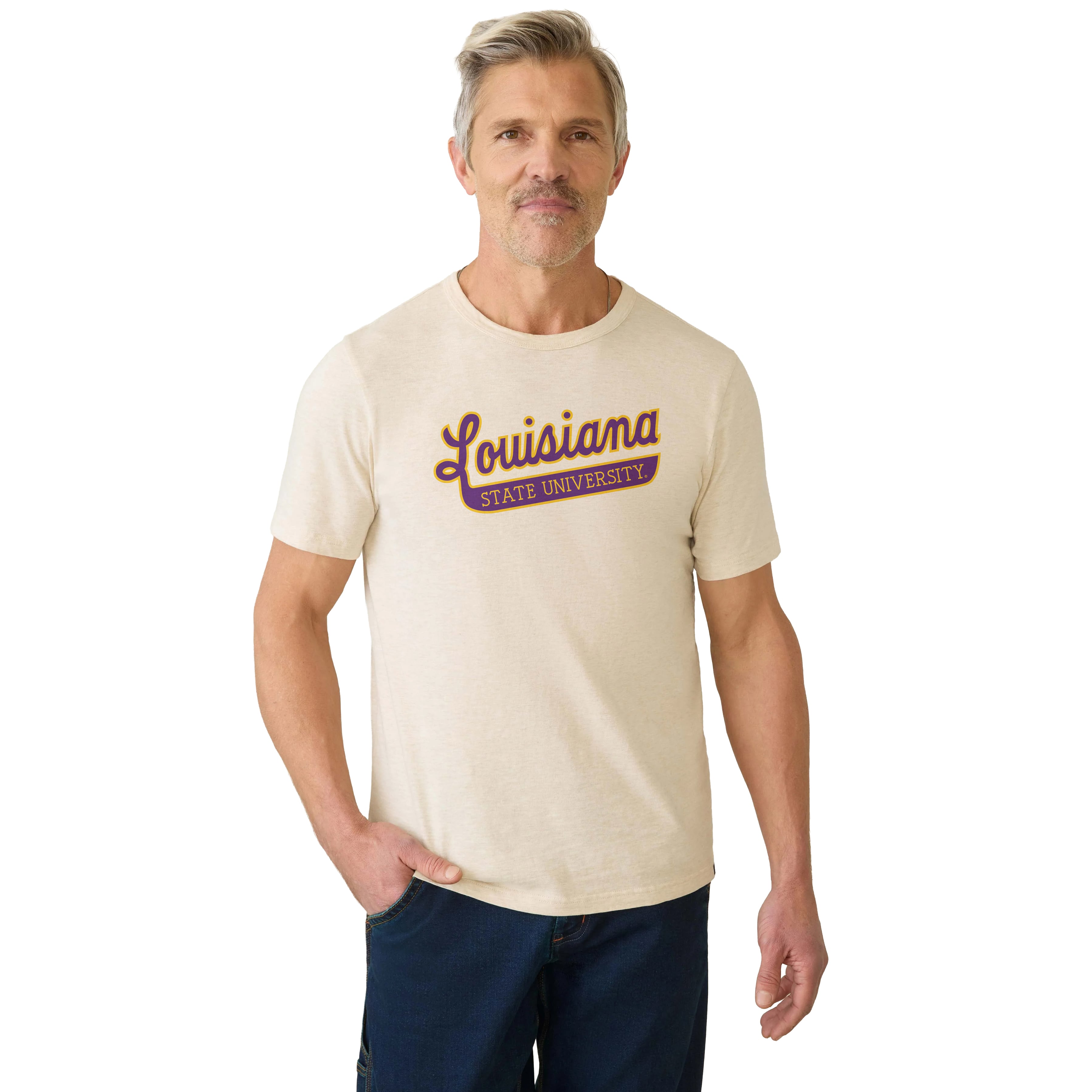 T-shirt FAHERTY beige délavé pour homme, motif LSU Tigers