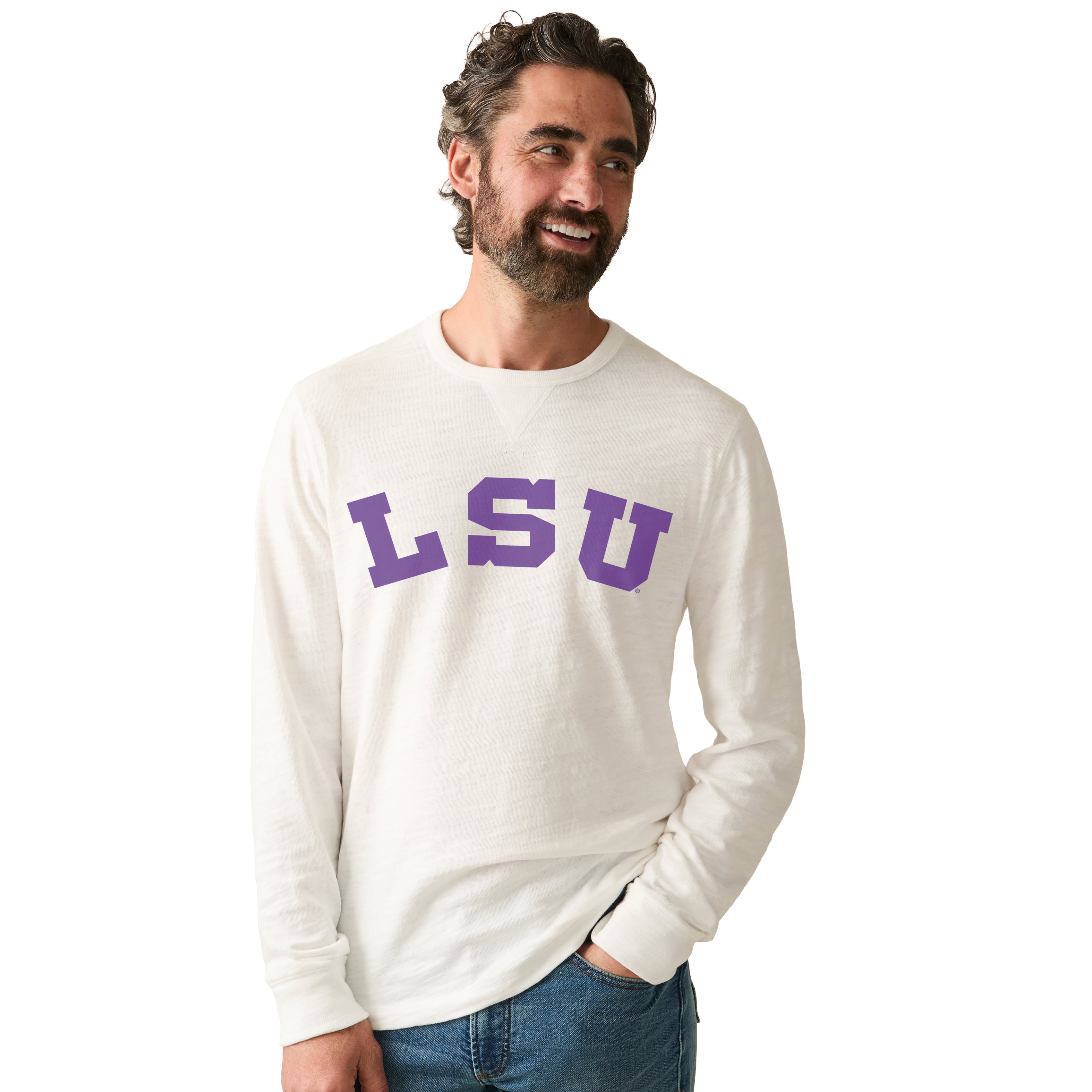 Men's FAHERTY White LSU Tigers Sunwashed Slub Sweatshirt