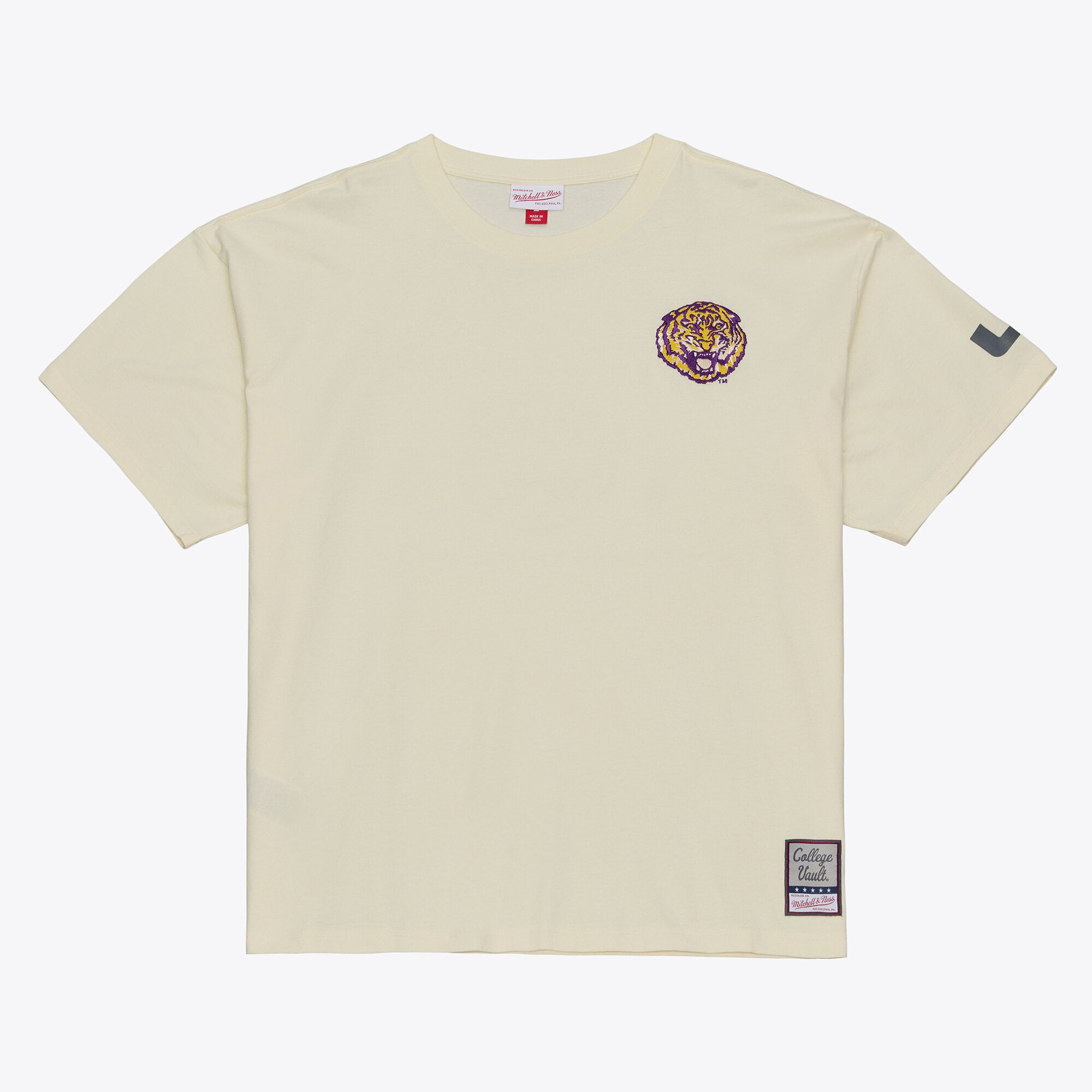 T-shirt oversize Mitchell & Ness crème LSU Tigers pour homme, couleur Heritage Hue