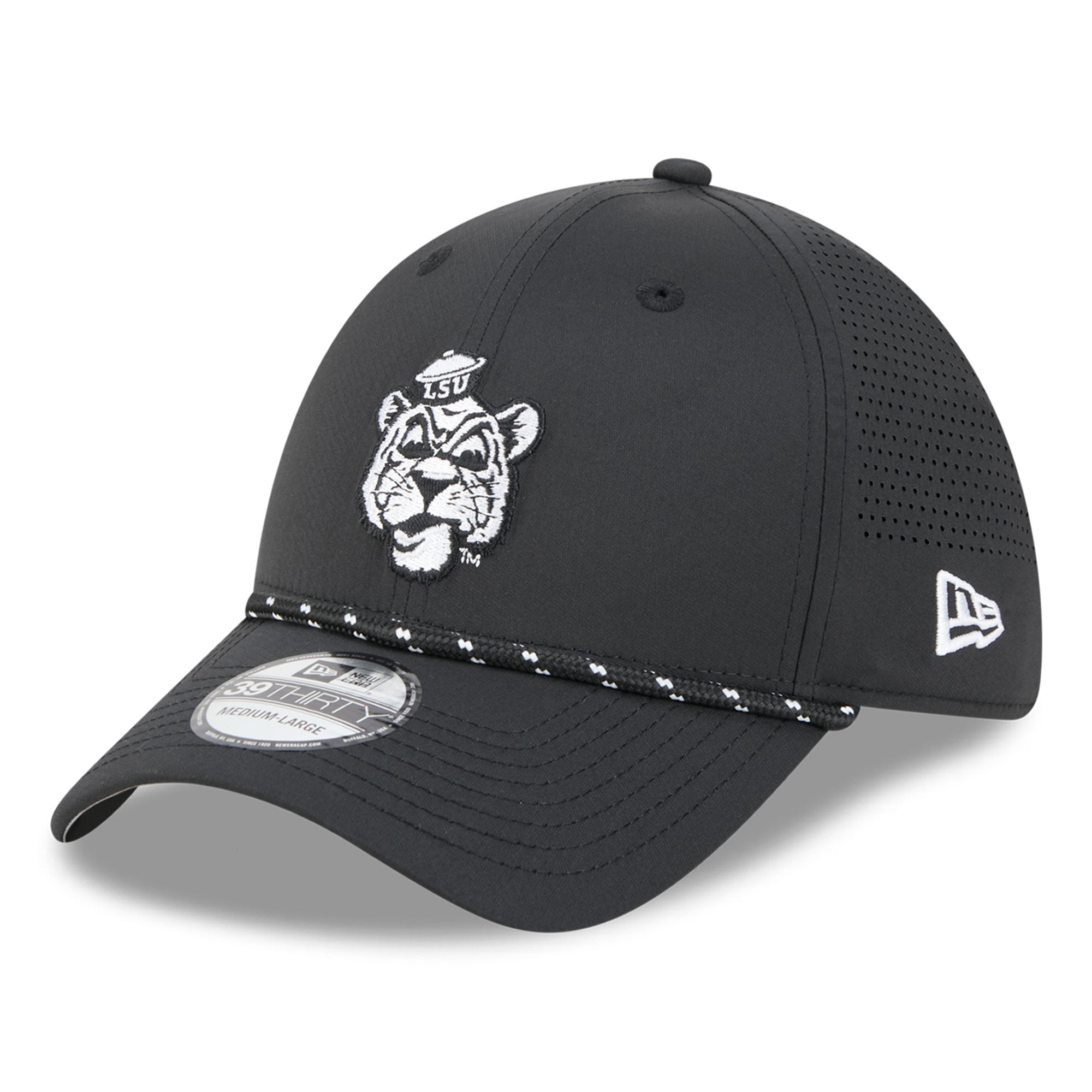 Casquette extensible New Era noire pour homme LSU Tigers Vault Inline Performance Rope 39THIRTY