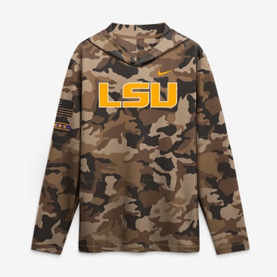 LSU Tigers Nike 2026 Military Appreciation Sideline Dri-FIT Hooded Long Sleeve T-Shirt - Camo