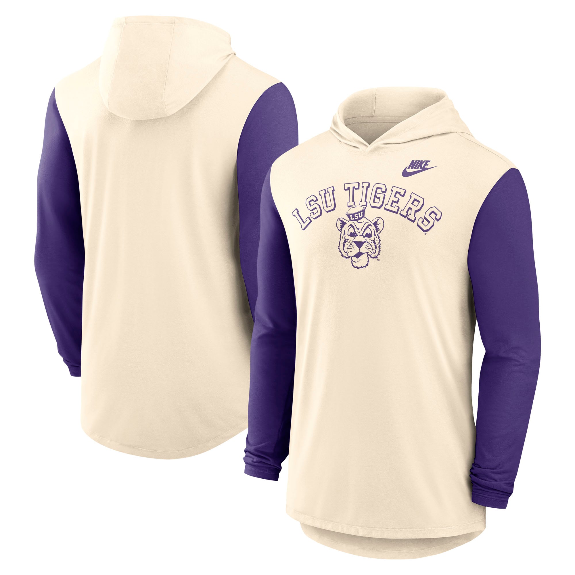 T-shirt à capuche manches longues Nike LSU Tigers Legacy Color-Block Tri-Blend pour homme, coloris naturel/violet