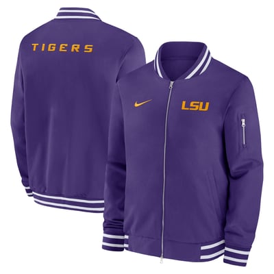LSU Tigers Nike 2024 Sideline Relaxed Full-Zip Bomber Jacket - Purple