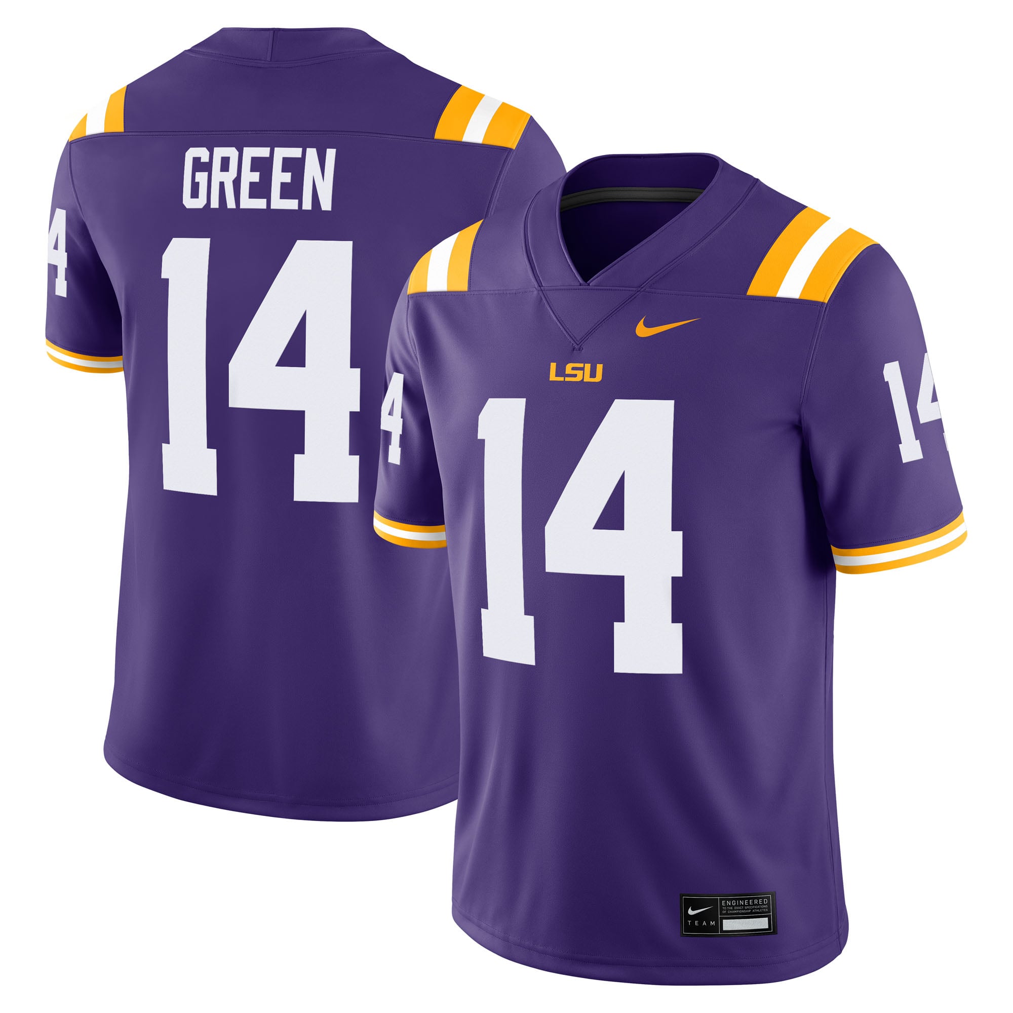 Maillot domicile Nike Trey'Dez vert et violet des LSU Tigers pour homme