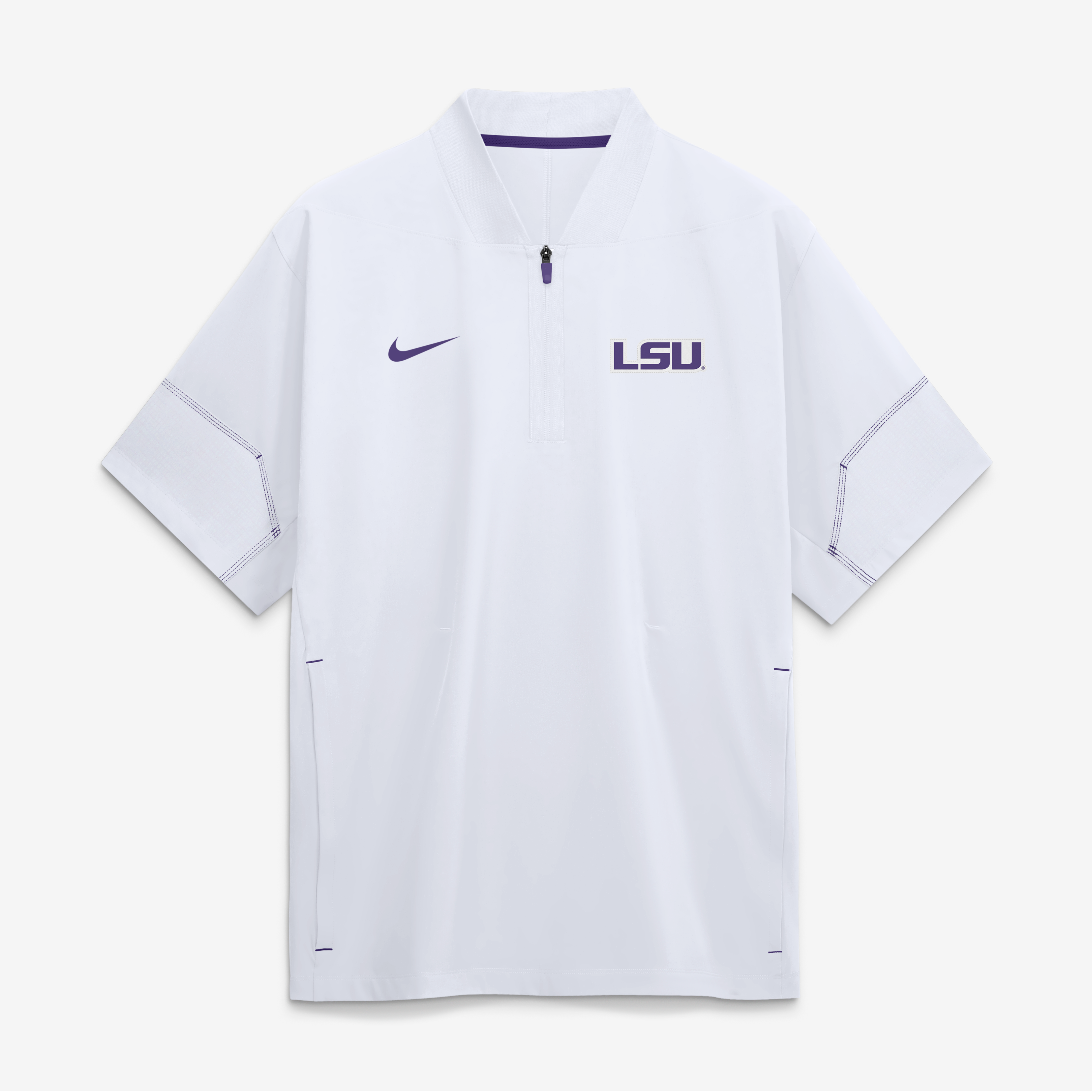 Men's Nike White LSU Tigers 2026 Sideline Short Sleeve Quarter-Zip Coaches Jacket