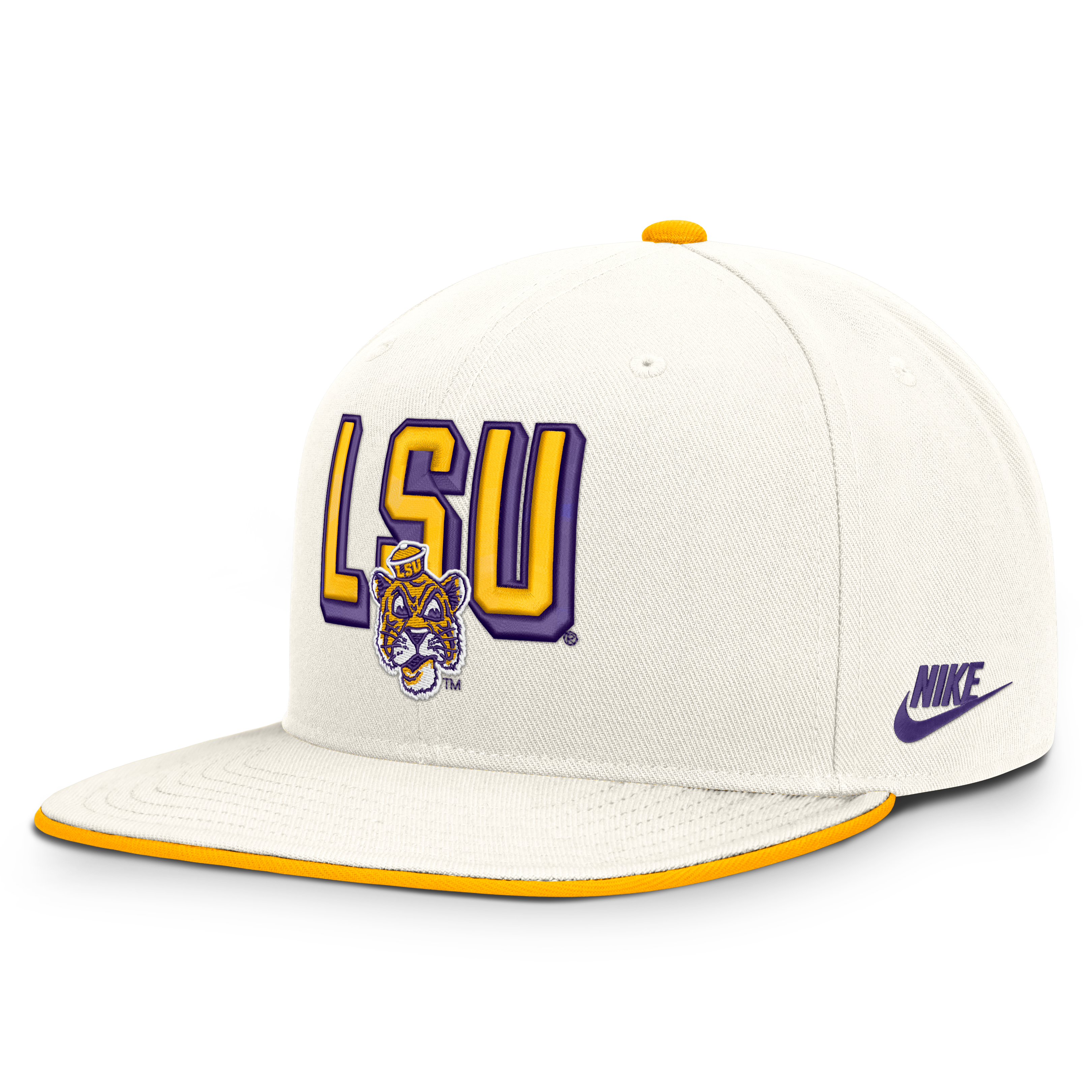 Casquette snapback Nike Pro blanche pour homme avec logo et mascotte des LSU Tigers Legacy