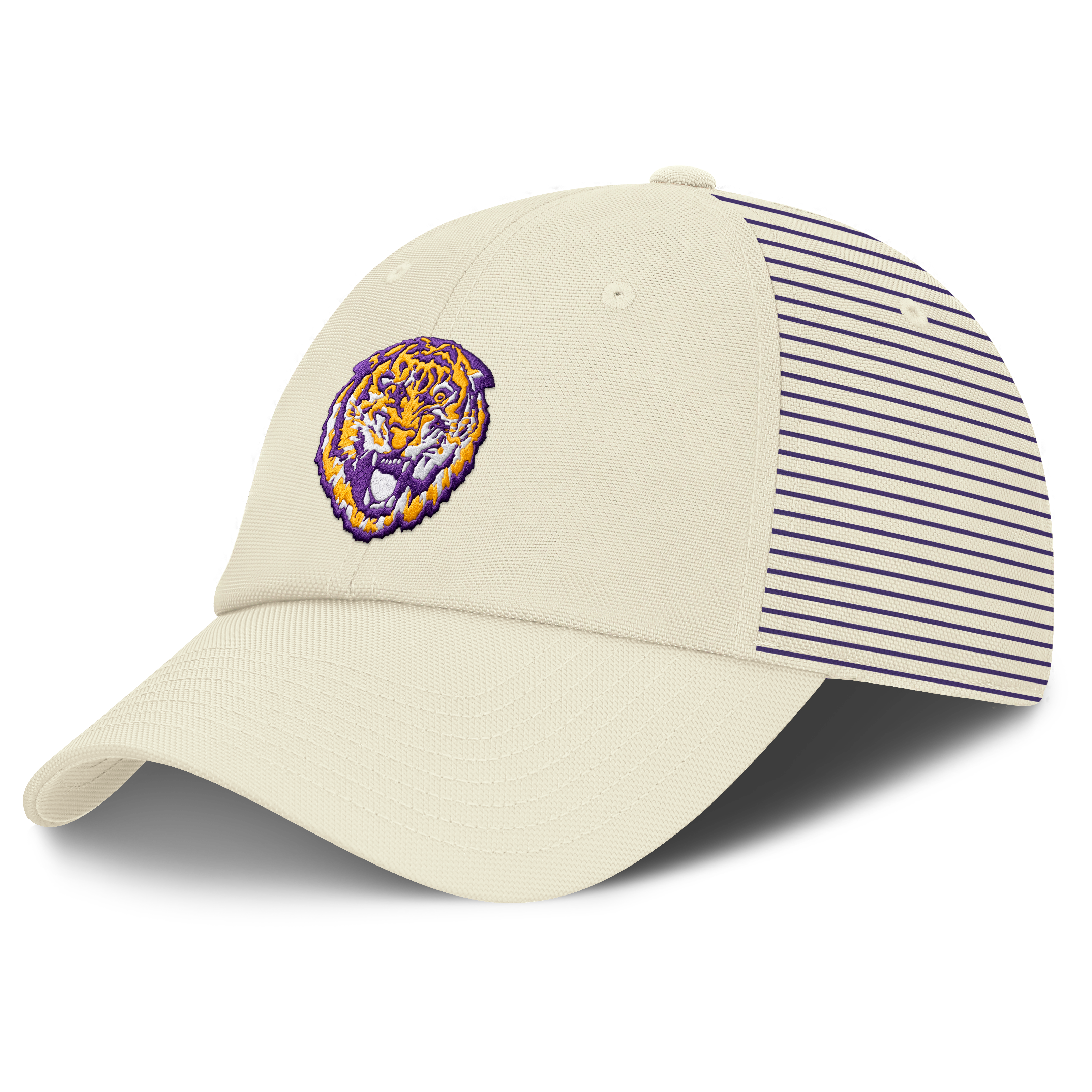 Casquette Nike blanche pour homme avec logo Vault des LSU Tigers, rayée, style club, technologie Dri-FIT et ajustable