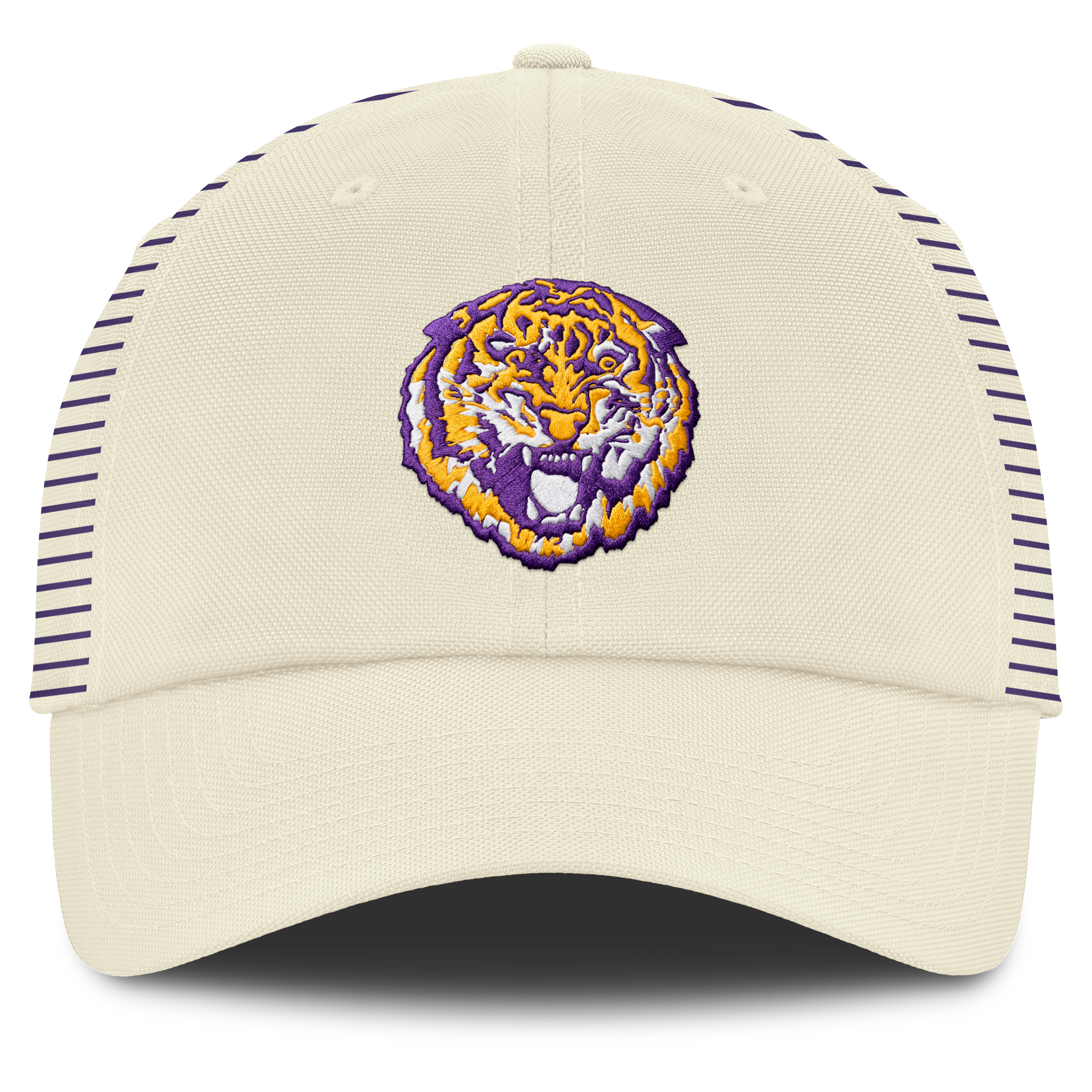 Casquette Nike blanche pour homme avec logo Vault des LSU Tigers, rayée, style club, technologie Dri-FIT et ajustable