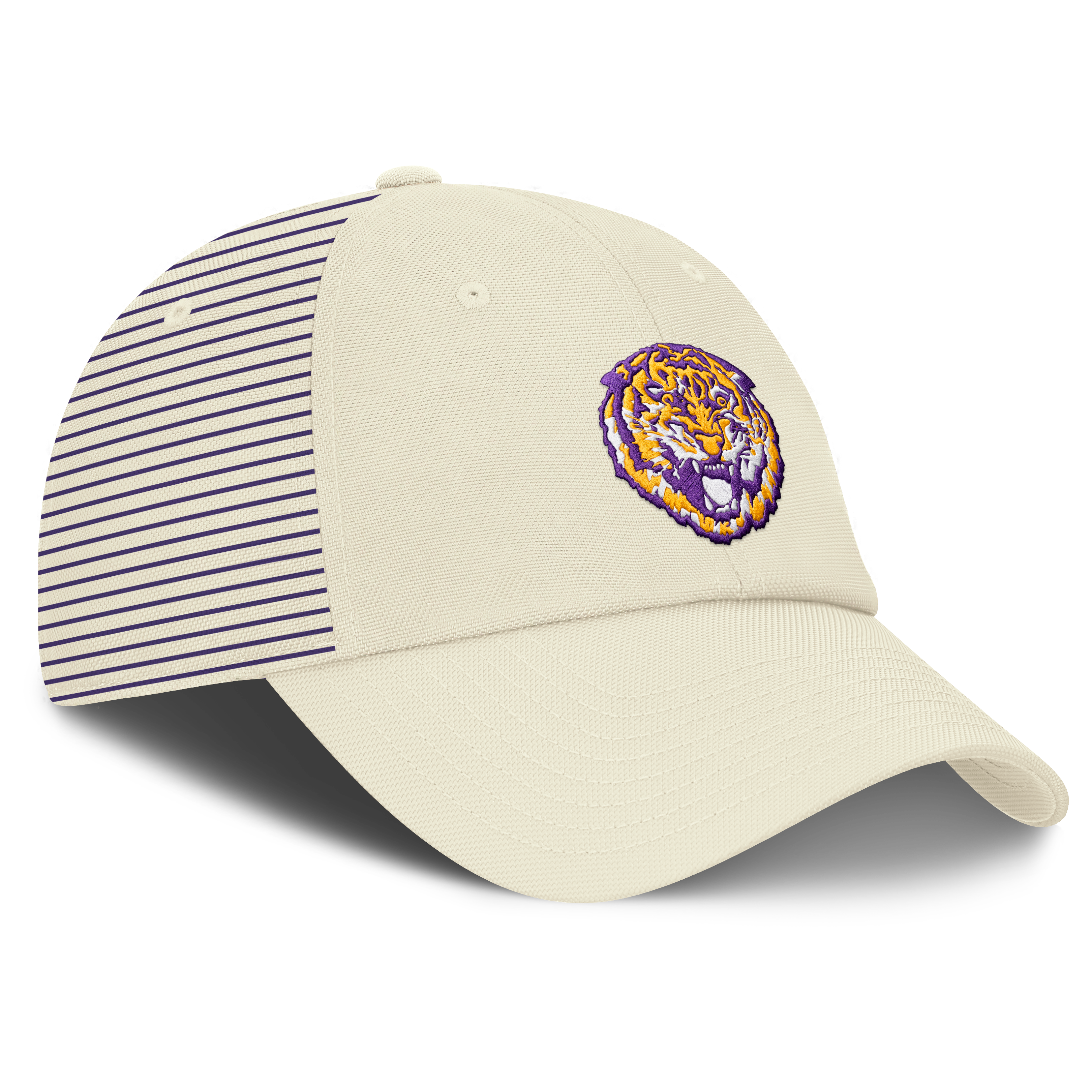 Casquette Nike blanche pour homme avec logo Vault des LSU Tigers, rayée, style club, technologie Dri-FIT et ajustable