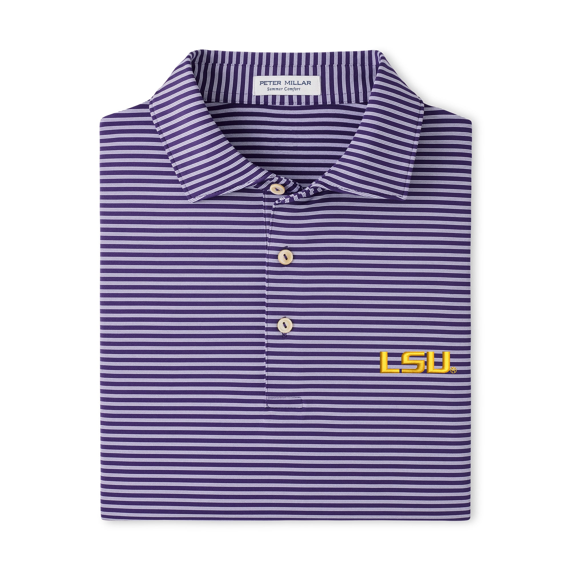Men's Peter Millar Purple LSU Tigers Tiebreaker Performance Jersey Stripe Polo