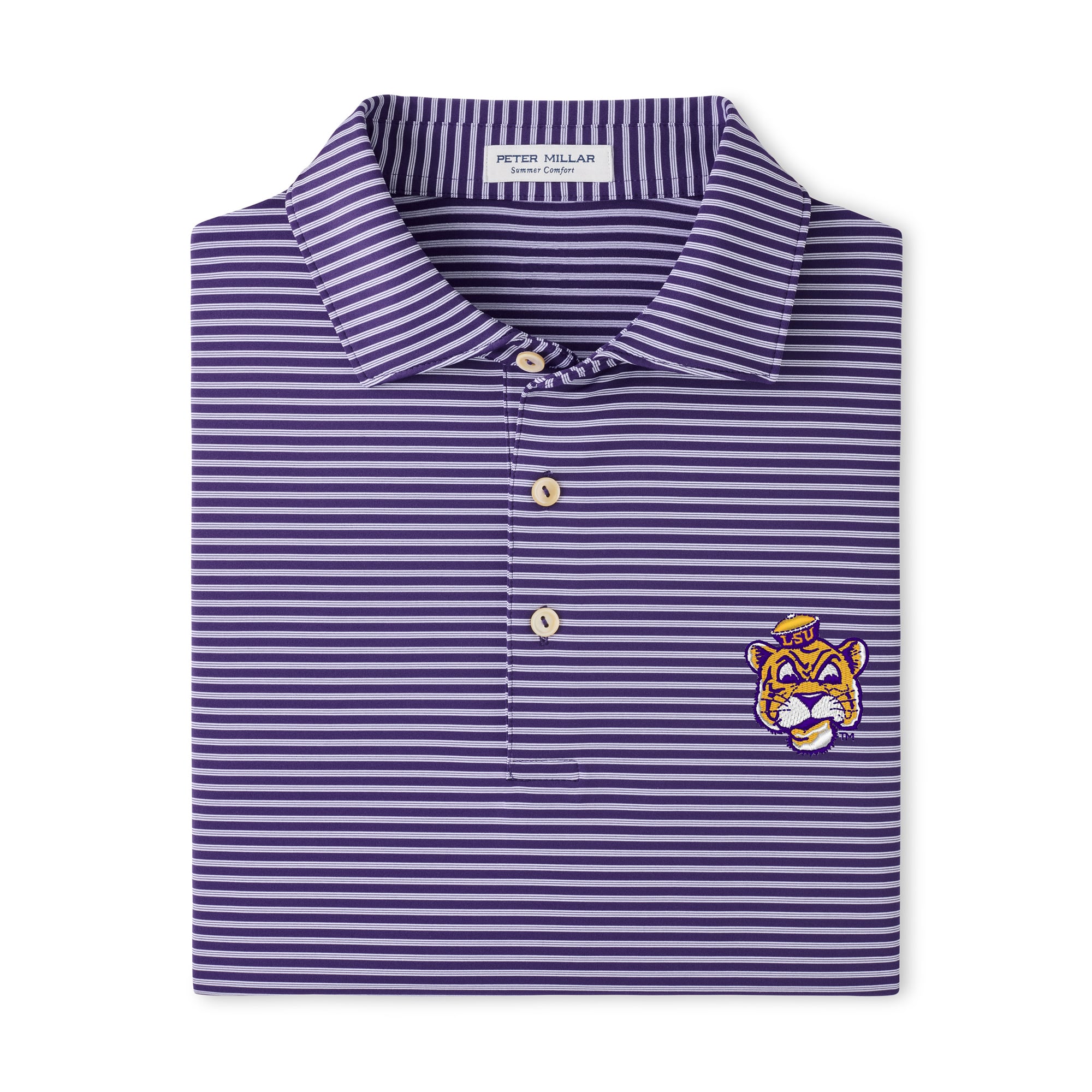 Polo rayé Peter Millar violet LSU Tigers Tiebreaker Performance Jersey pour homme
