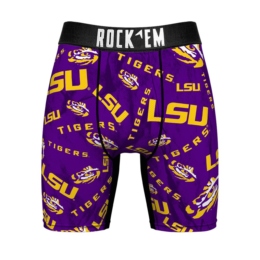Men's Rock Em Socks Purple LSU Tigers All Over Logo Boxer Briefs