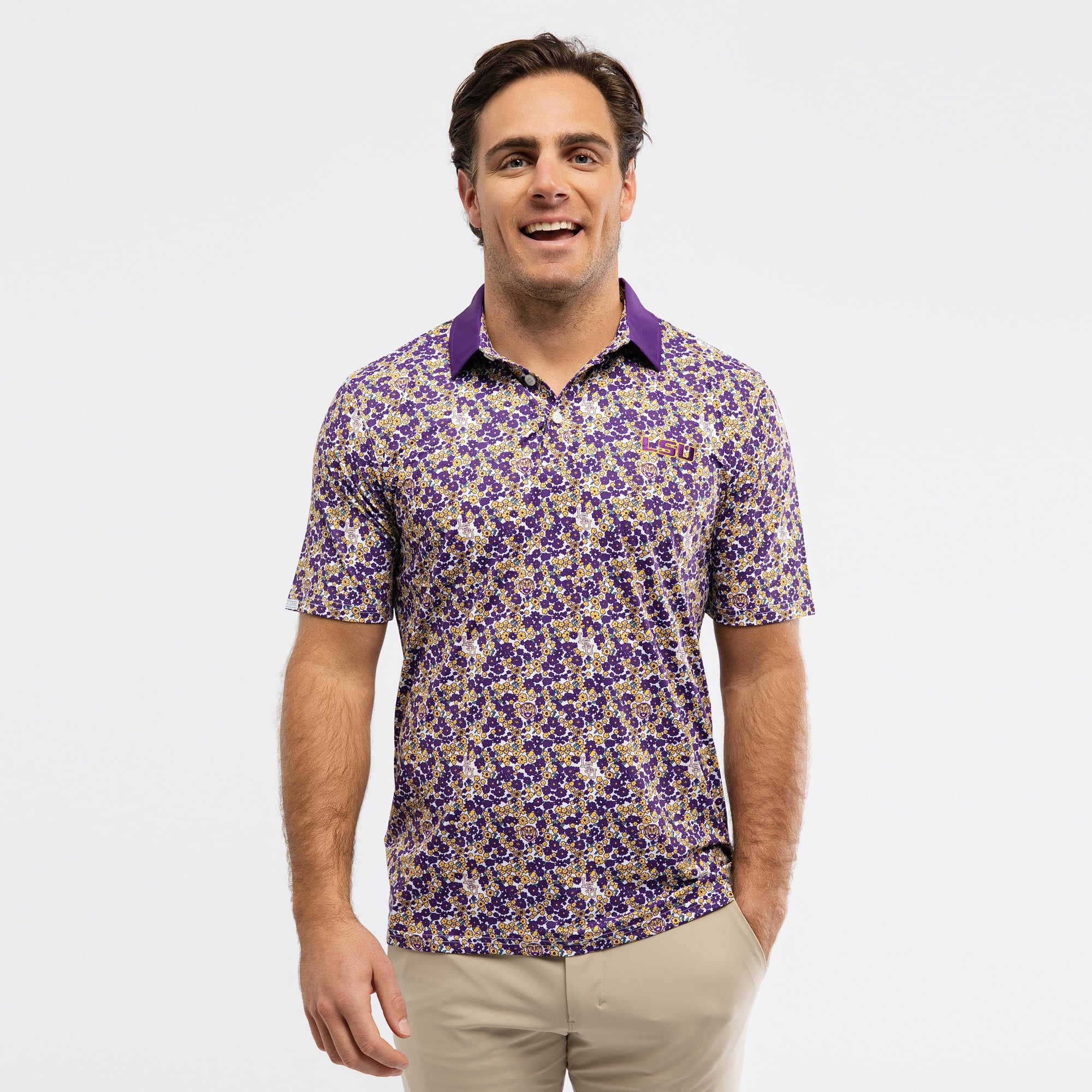 Men's Smith & Quinn Purple LSU Tigers Poppies Teddy Polo