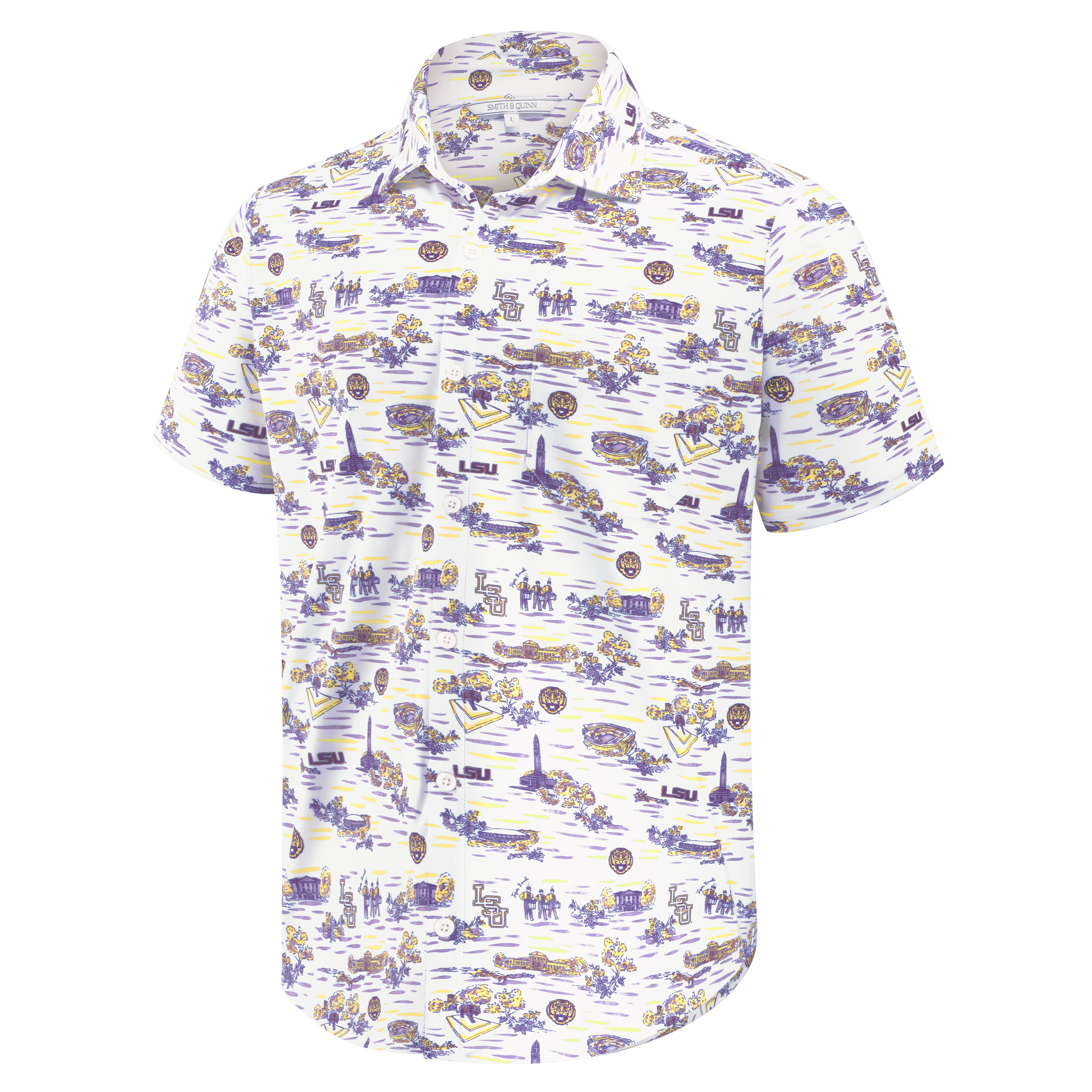 Men's Smith & Quinn White LSU Tigers Toile Boatyard Button-Up Shirt