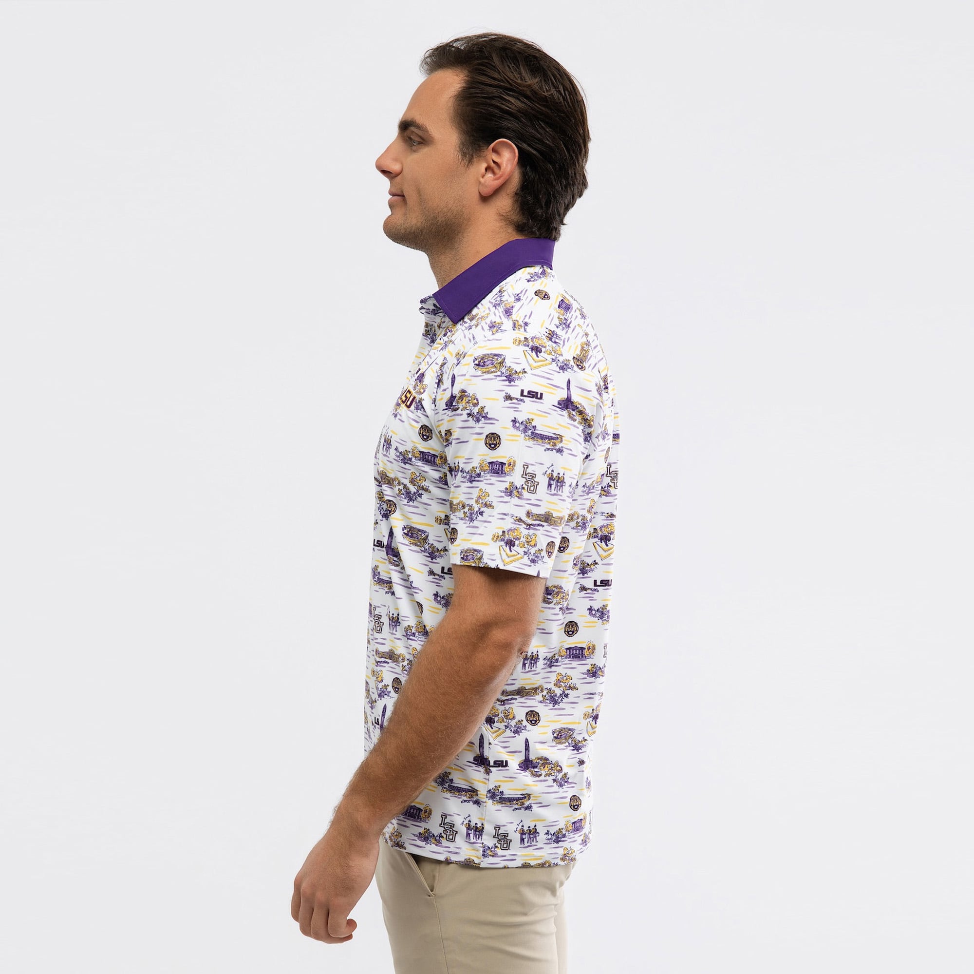 Men's Smith & Quinn White LSU Tigers Toile Teddy Polo