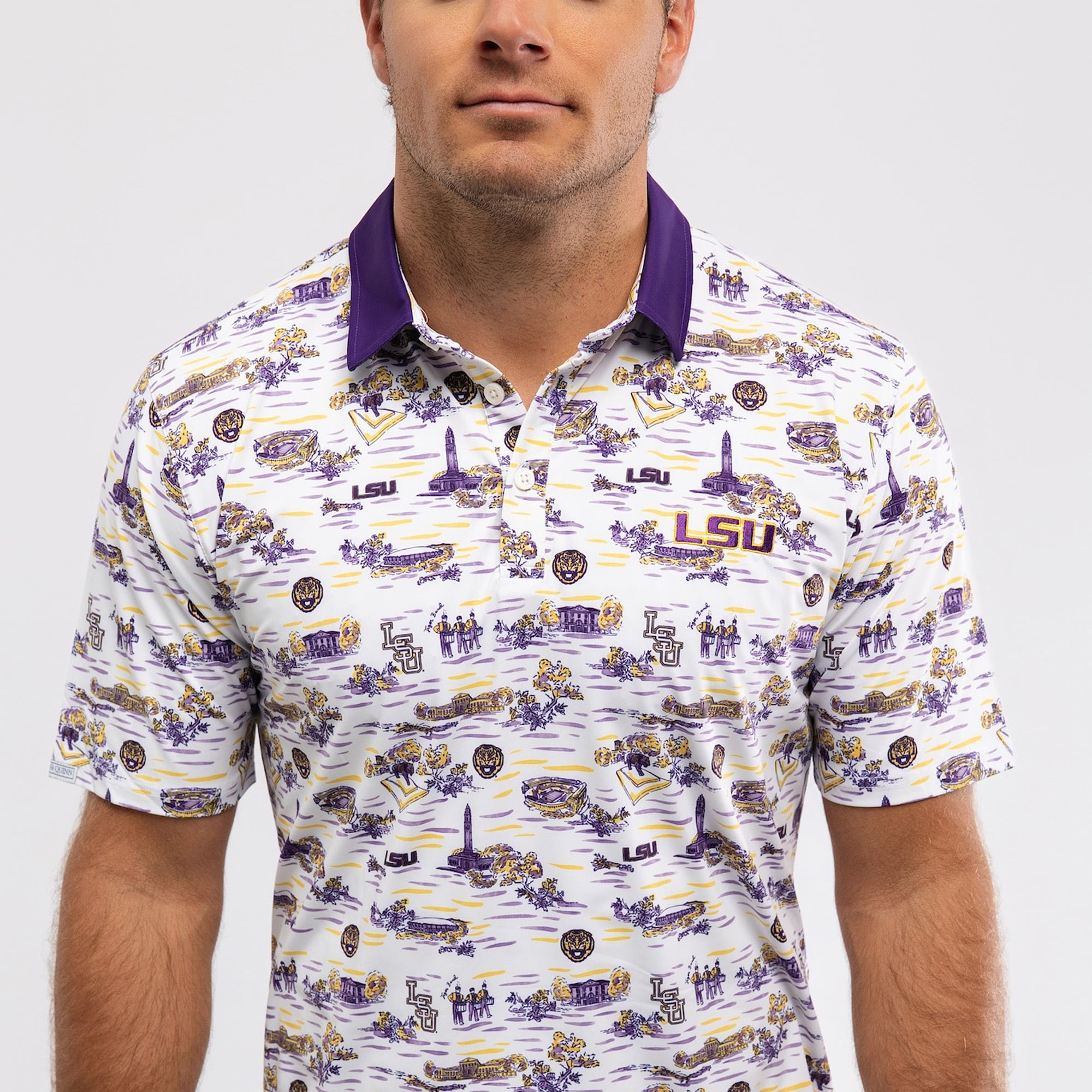Men's Smith & Quinn White LSU Tigers Toile Teddy Polo