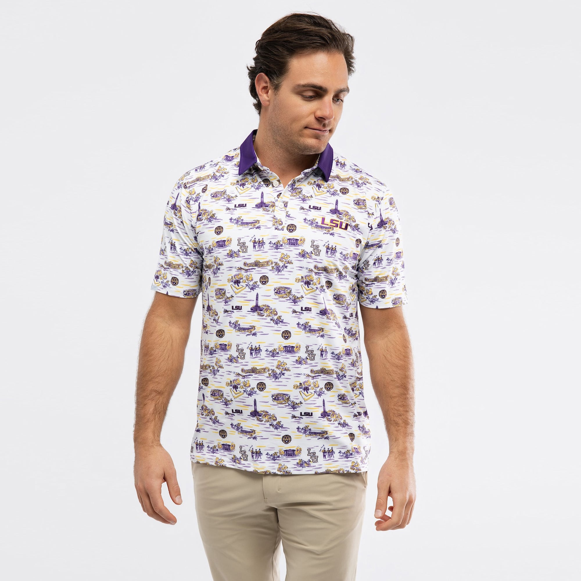 Men's Smith & Quinn White LSU Tigers Toile Teddy Polo