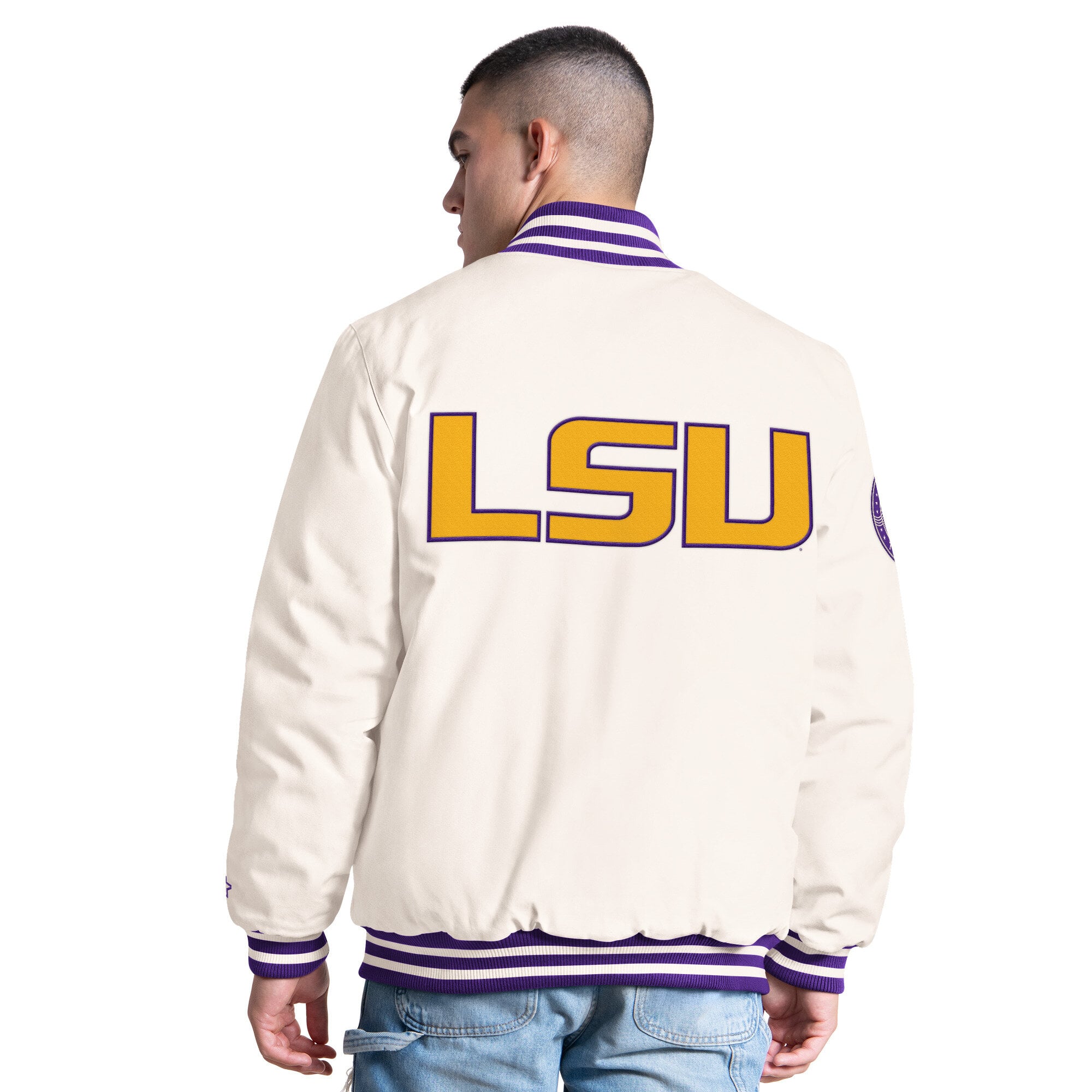 Men's Starter White LSU Tigers Spectator Varsity Full Snap Jacket