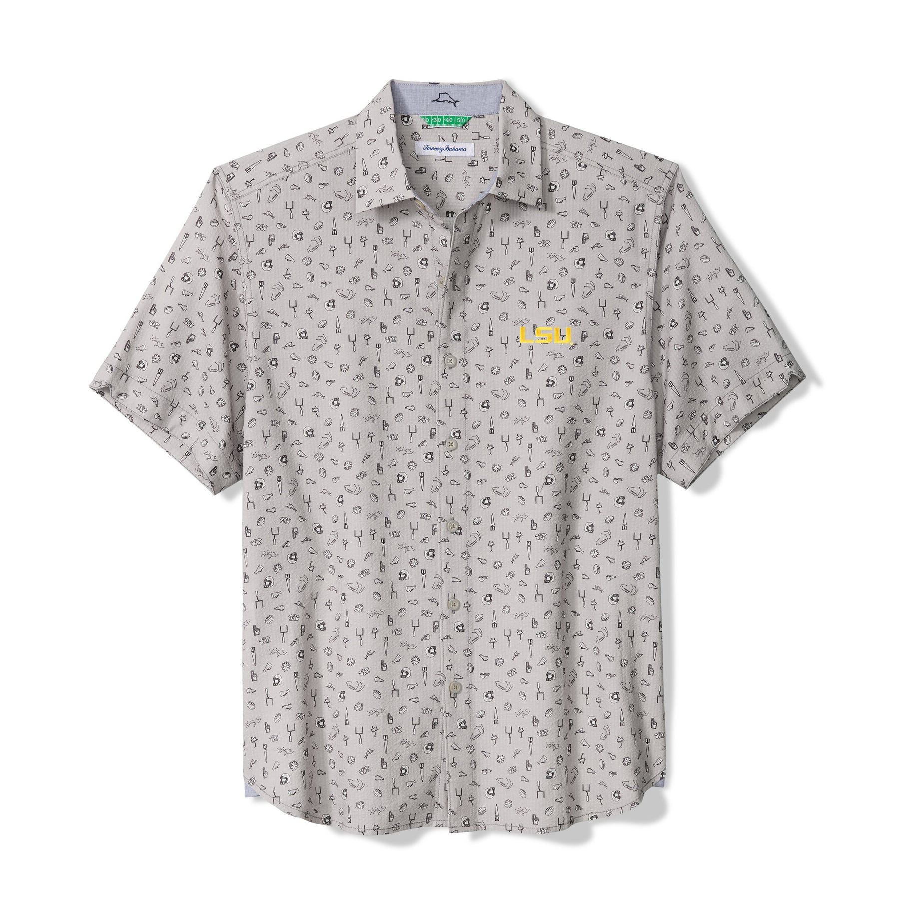 Men's Tommy Bahama Gray LSU Tigers Playa Playbook Camp IslandZone Button-Up Shirt