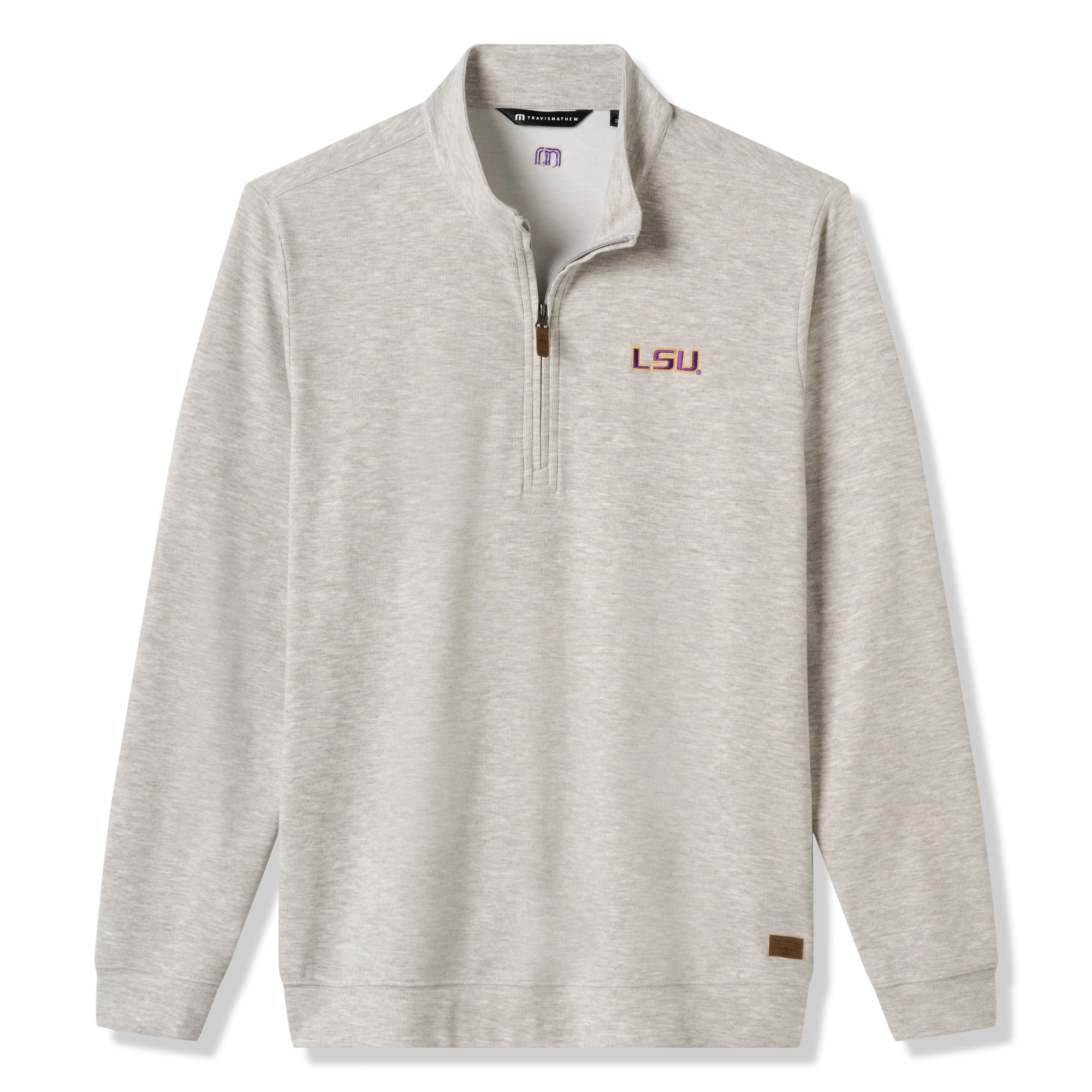 Men's TravisMathew Heather Gray LSU Tigers Cloud Home Game Quarter-Zip Tri-Blend Pullover