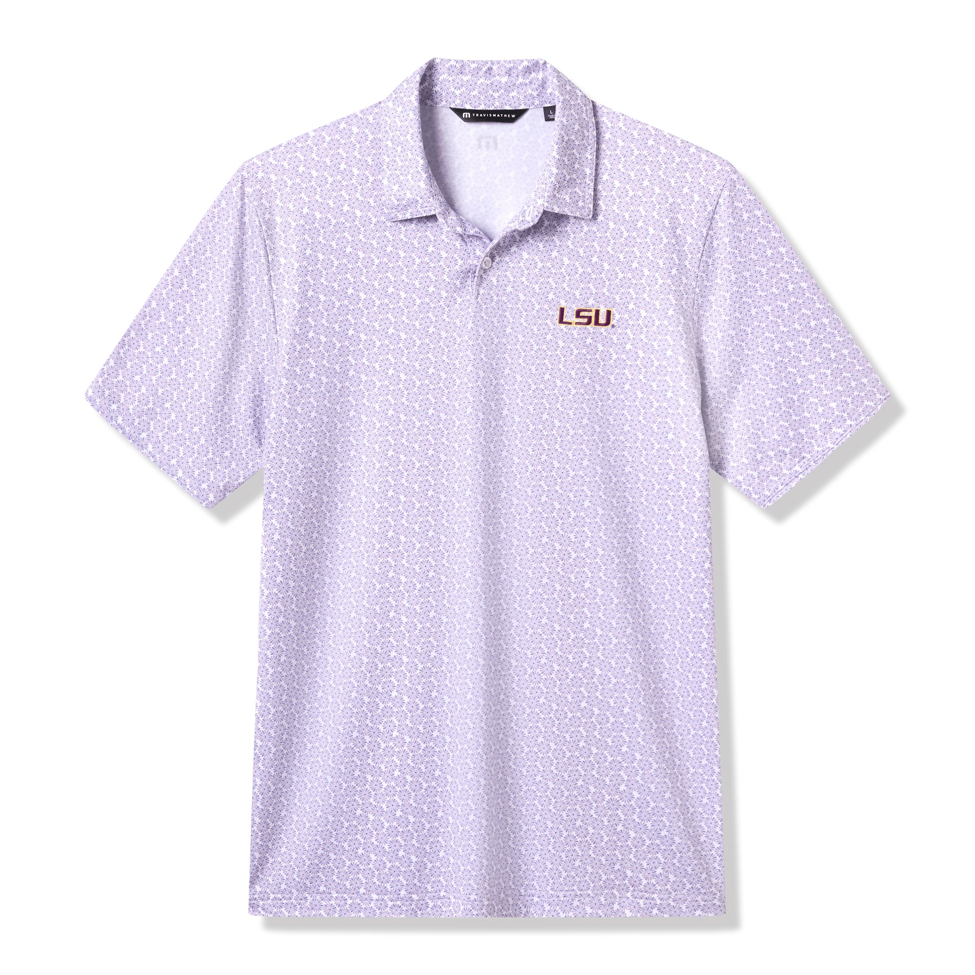 Polo homme TravisMathew blanc/violet LSU Tigers College Bound en mélange de trois matières