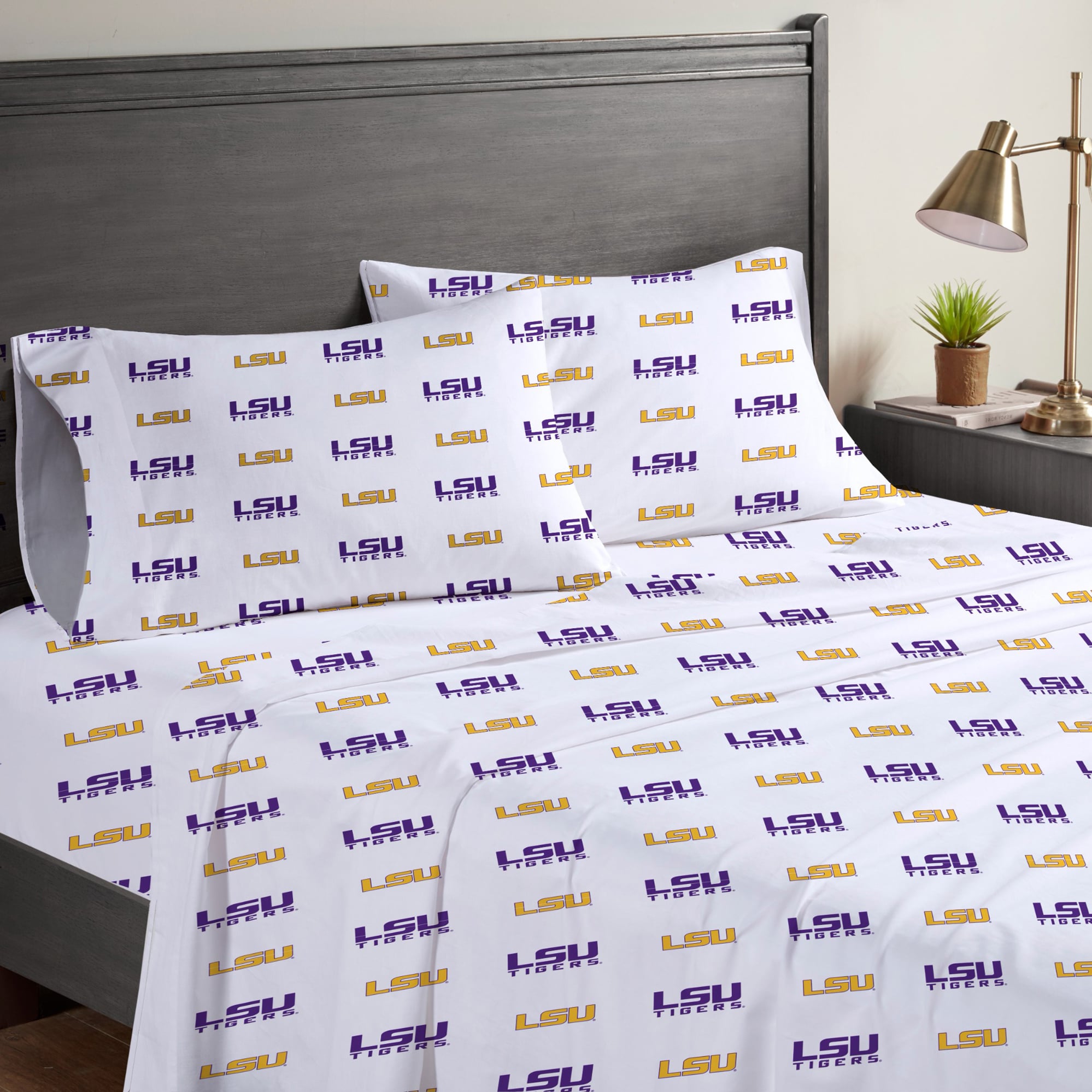 Ensemble de draps quatre pièces Pegasus LSU Tigers pour lit queen