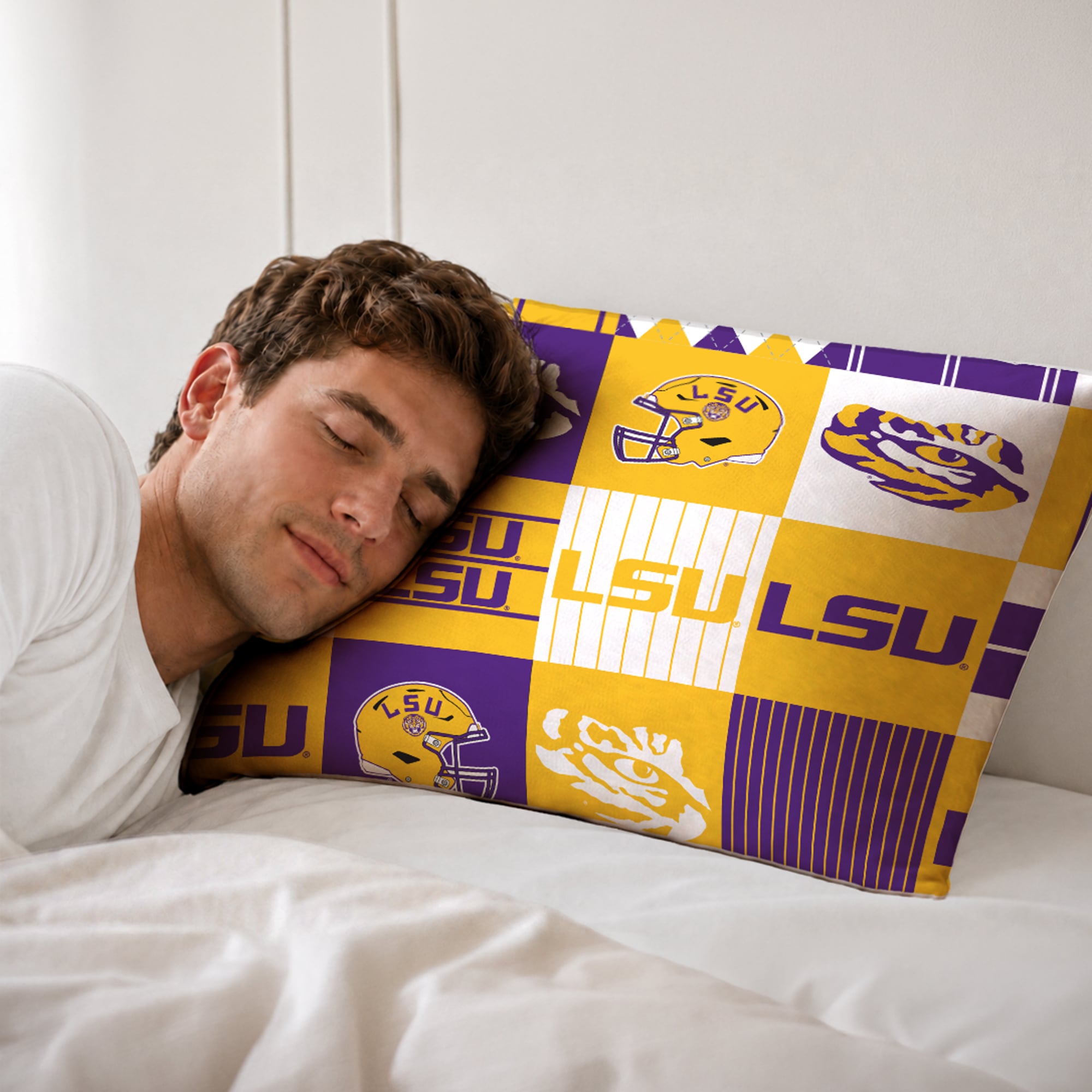 Ensemble de literie trois pièces à carreaux patchwork Pegasus LSU Tigers pour lit double/queen