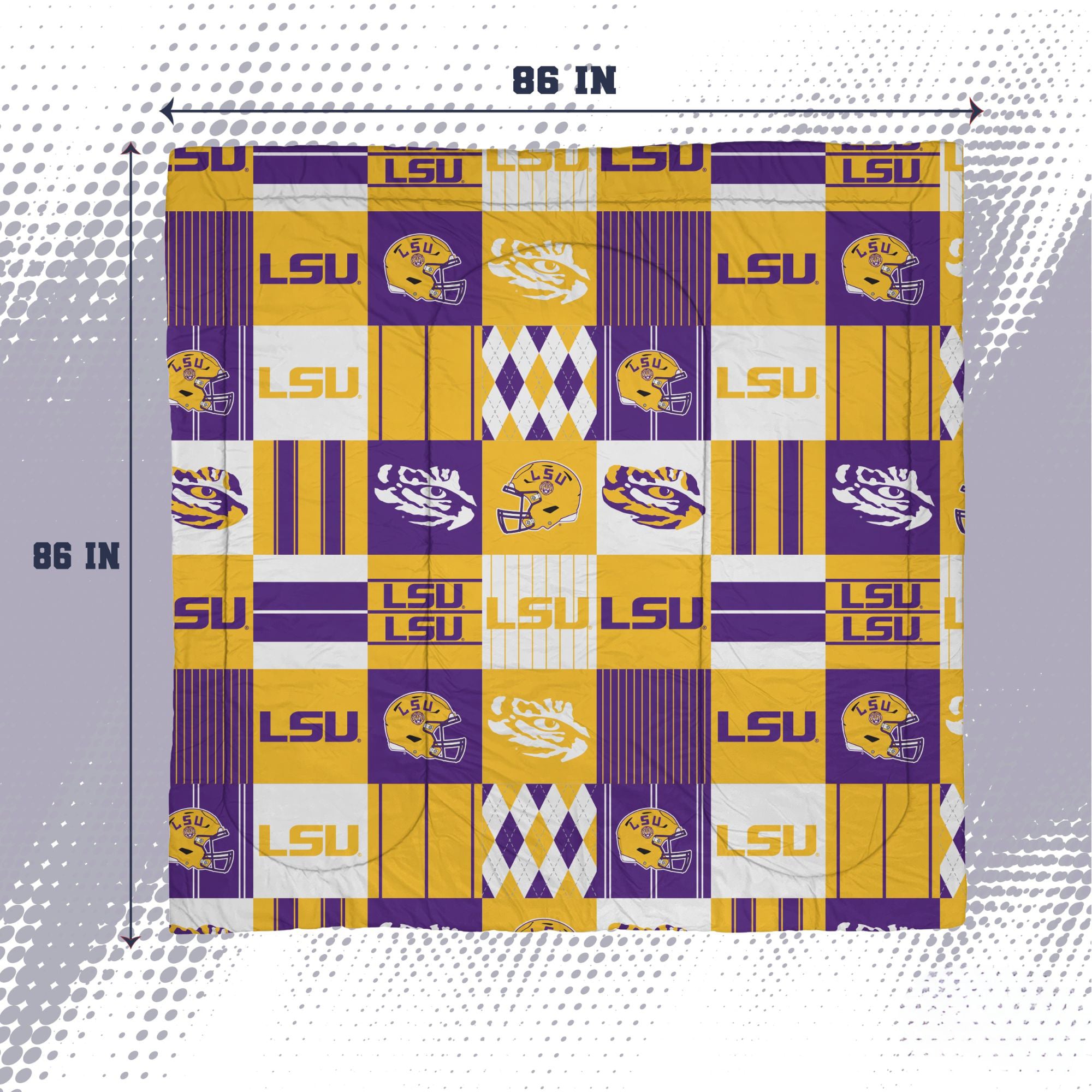 Ensemble de literie trois pièces à carreaux patchwork Pegasus LSU Tigers pour lit double/queen