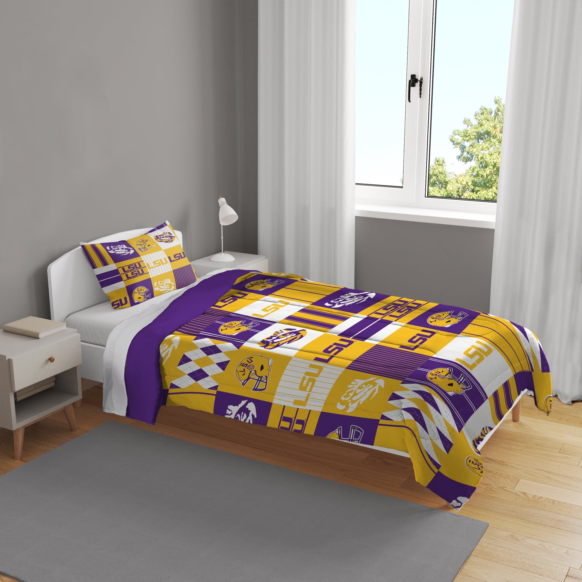 Ensemble de literie deux pièces Pegasus LSU Tigers Patchwork Plaid pour lit simple/simple XL