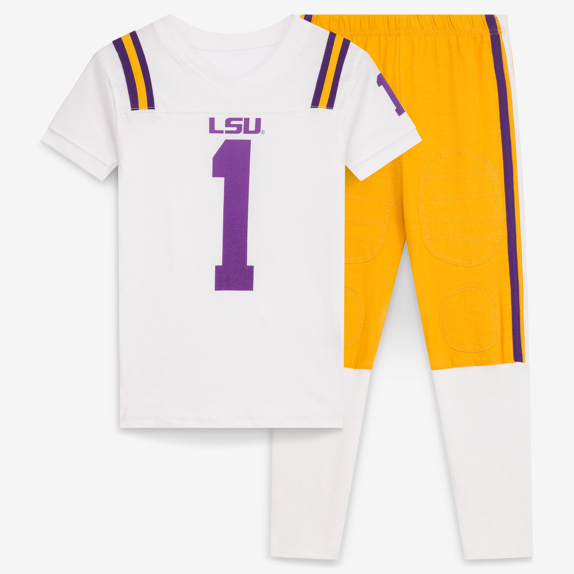 Ensemble pyjama à col en V Wes & Willy White LSU Tigers pour enfants d'âge préscolaire