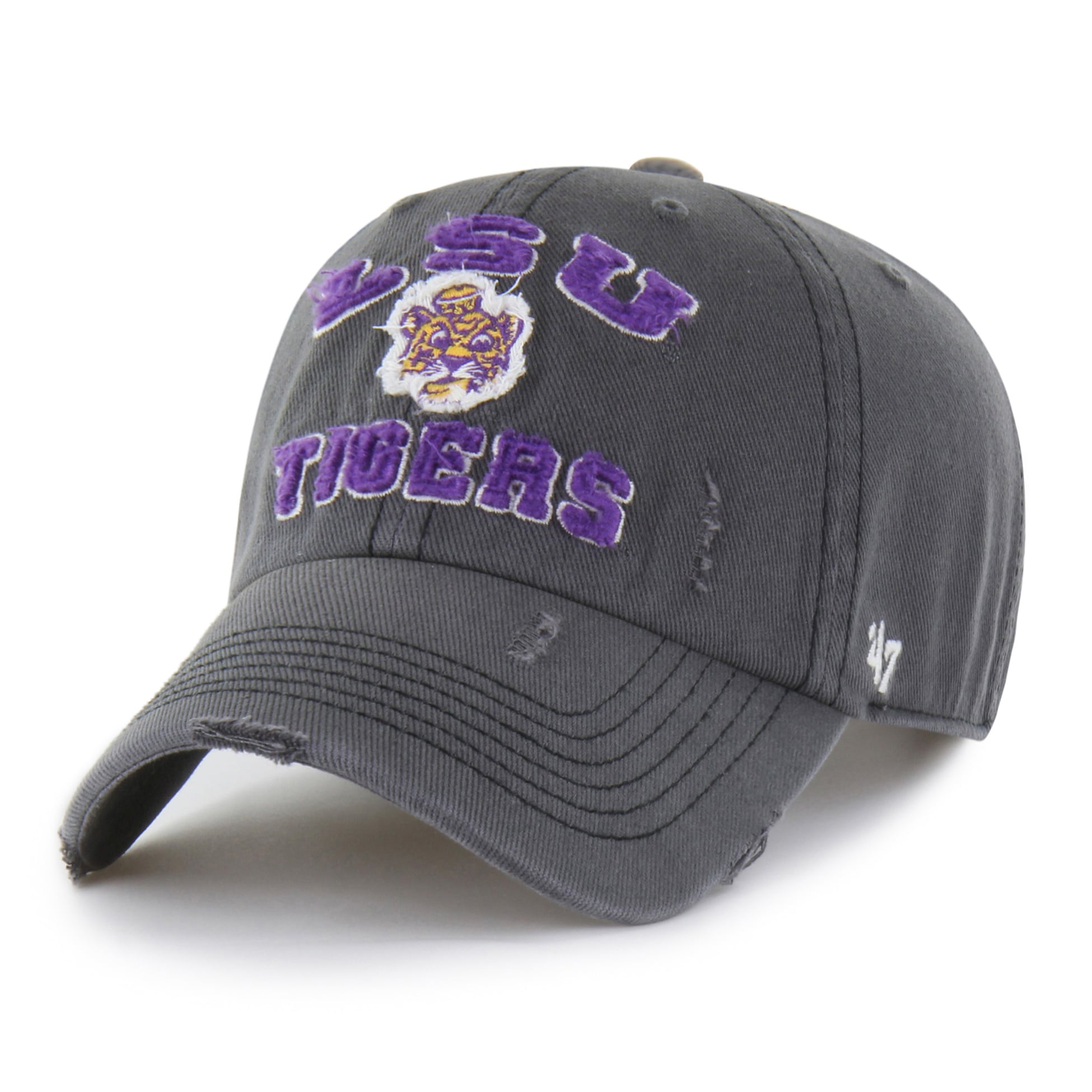 Casquette unisexe '47 Charcoal LSU Tigers Well-Worn Seymore Clean Up ajustable