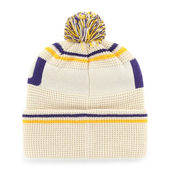 Bonnet unisexe '47 crème LSU Tigers Quattrle en maille gaufrée à revers avec pompon
