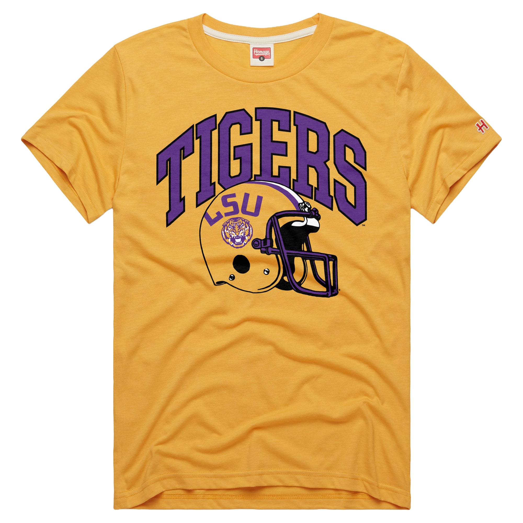 T-shirt unisexe Homage Gold LSU Tigers Retro Helmet Tri-Blend