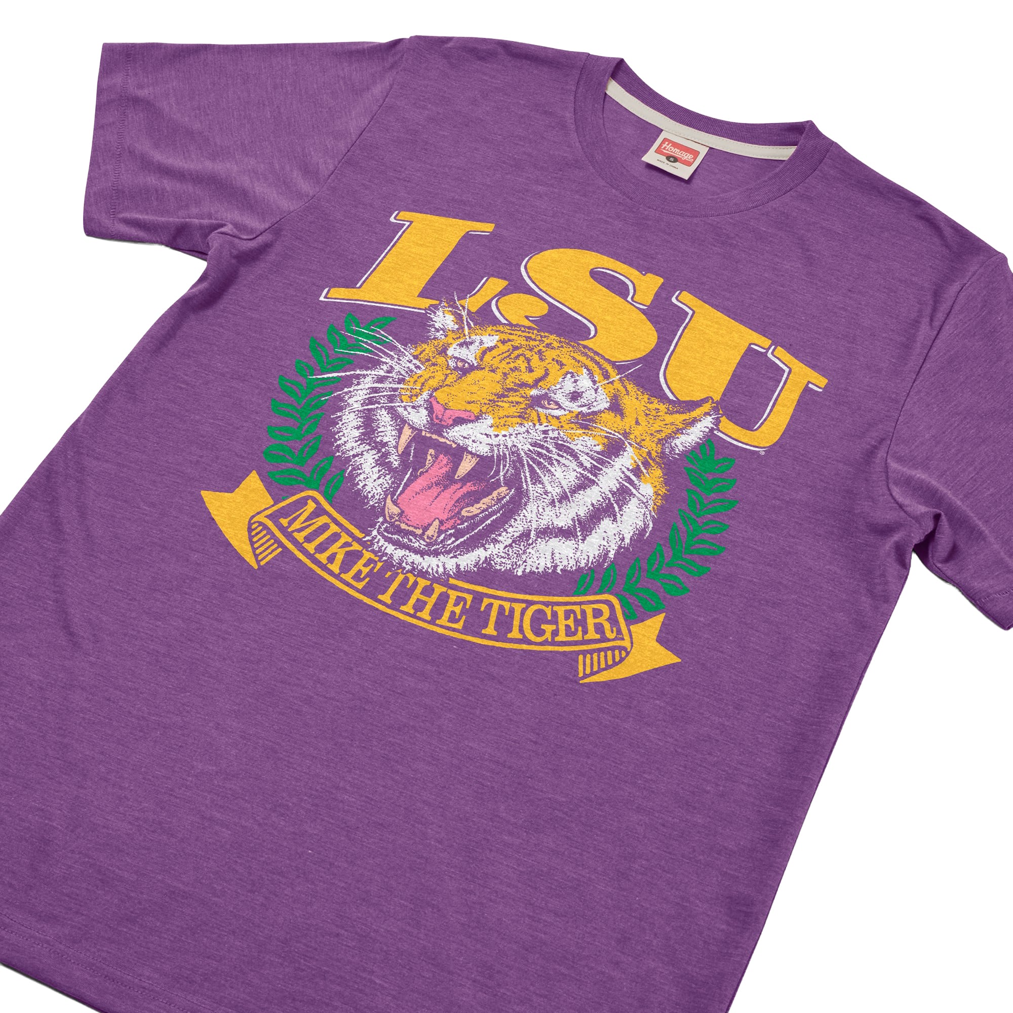 T-shirt unisexe Homage Purple LSU Tigers Mike The Tiger Crest Tri-Blend