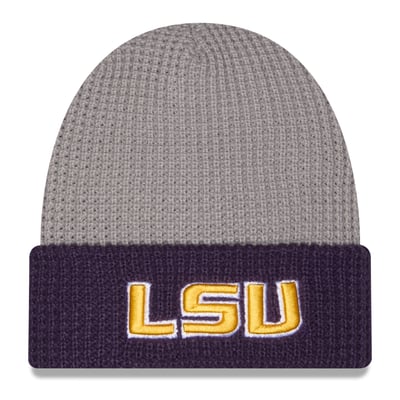 Bonnet unisexe à revers en maille gaufrée New Era LSU Tigers - Gris/Violet