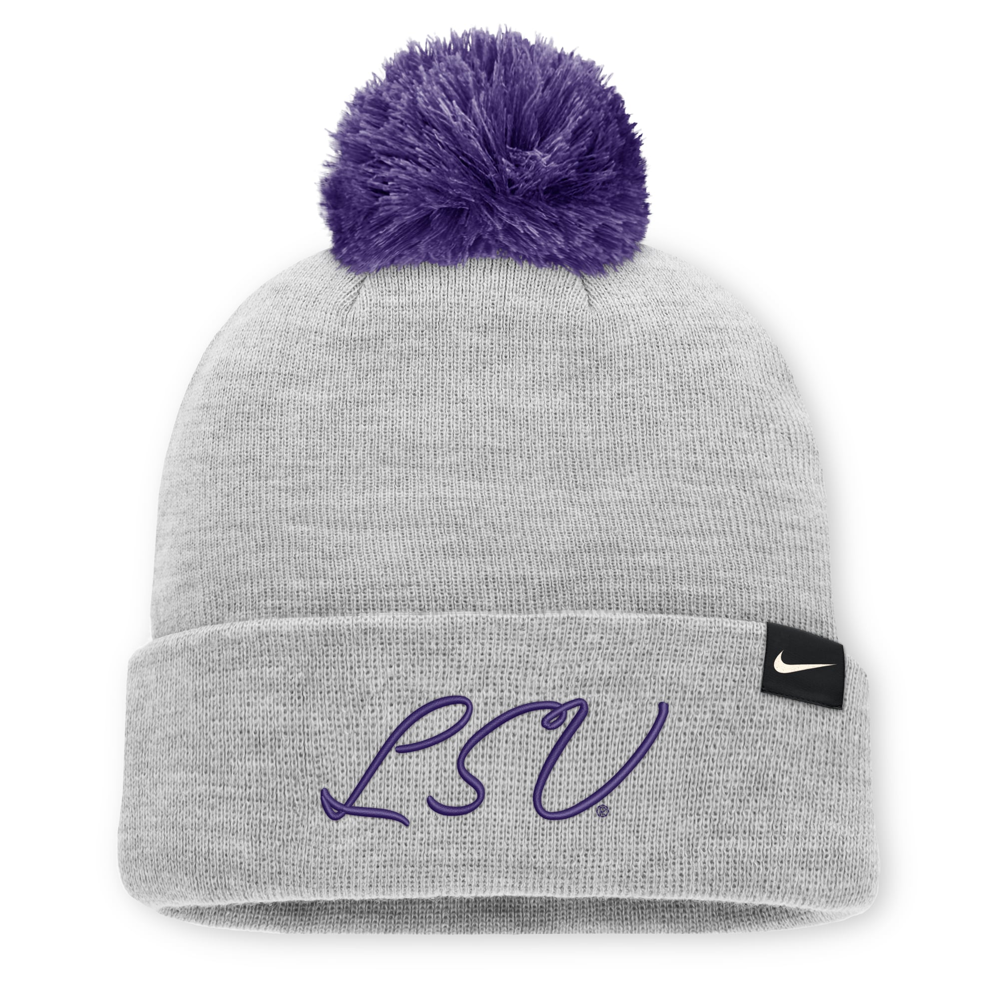 Unisex Nike Heather Gray LSU Tigers Primetime Script Cuffed Knit Hat with Pom
