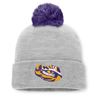 Bonnet unisexe Nike Primetime Script à revers et pompon, LSU Tigers - Gris chiné