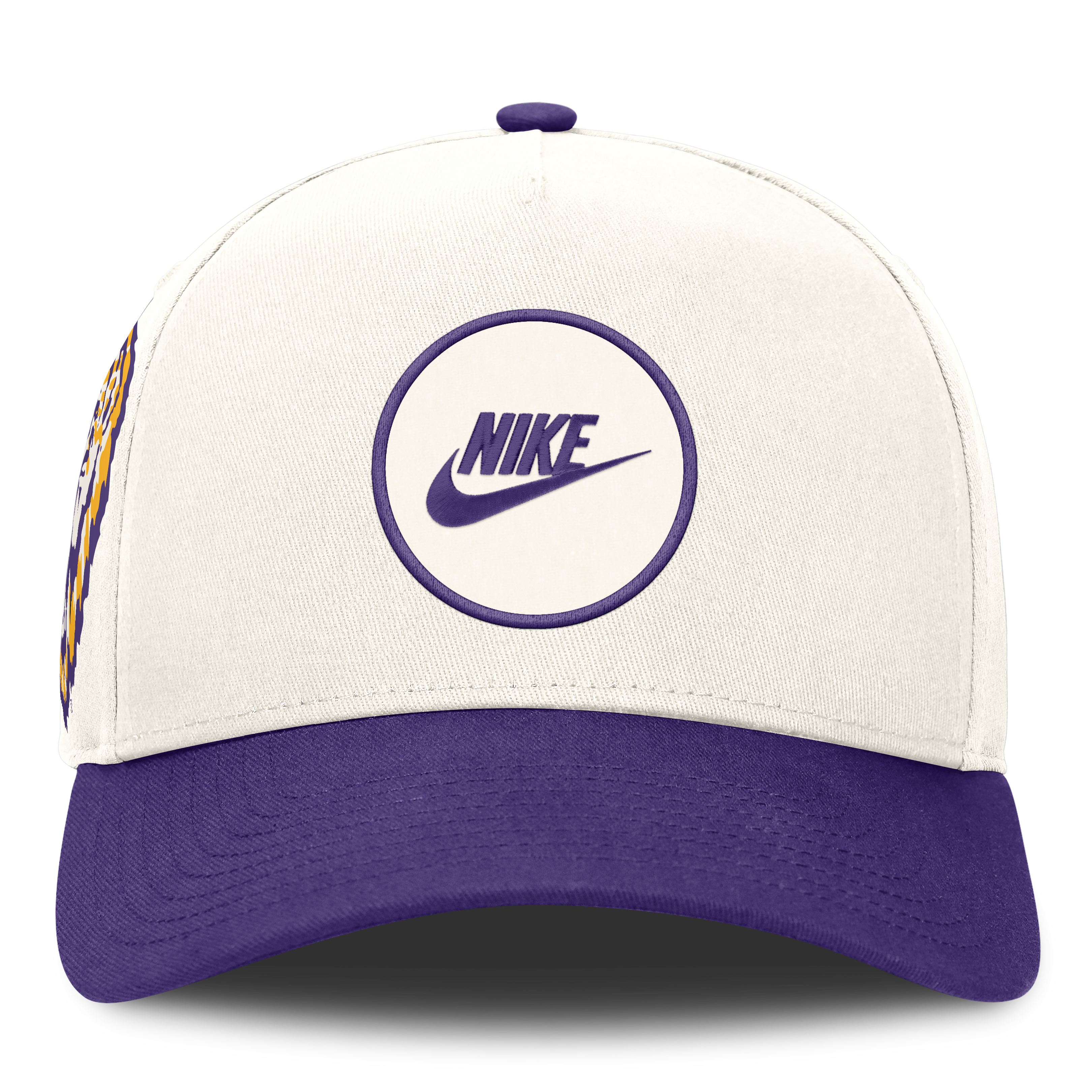 Casquette unisexe Nike blanche/violette LSU Tigers Rise avec logo latéral en A et technologie Dri-FIT ajustable