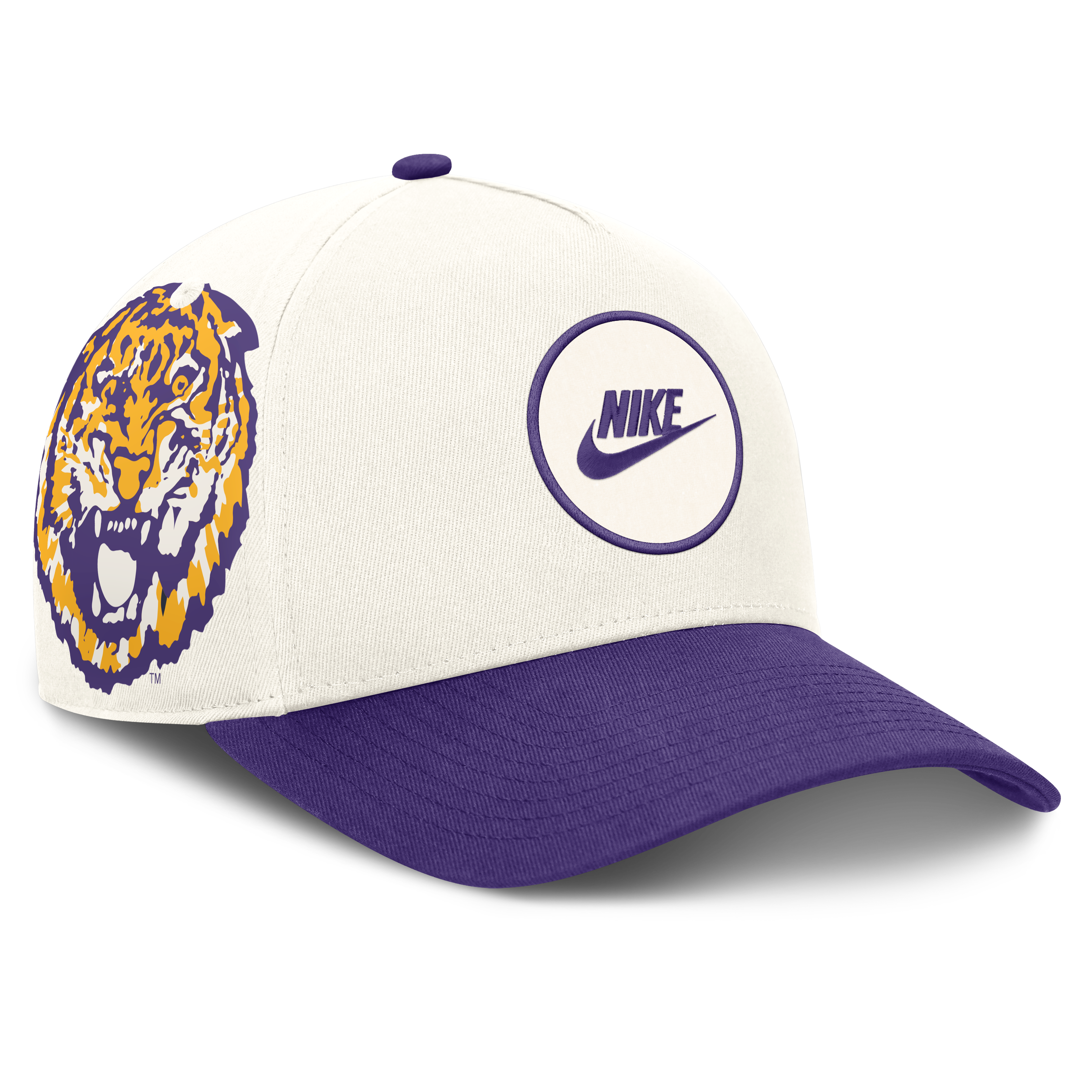 Casquette unisexe Nike blanche/violette LSU Tigers Rise avec logo latéral en A et technologie Dri-FIT ajustable