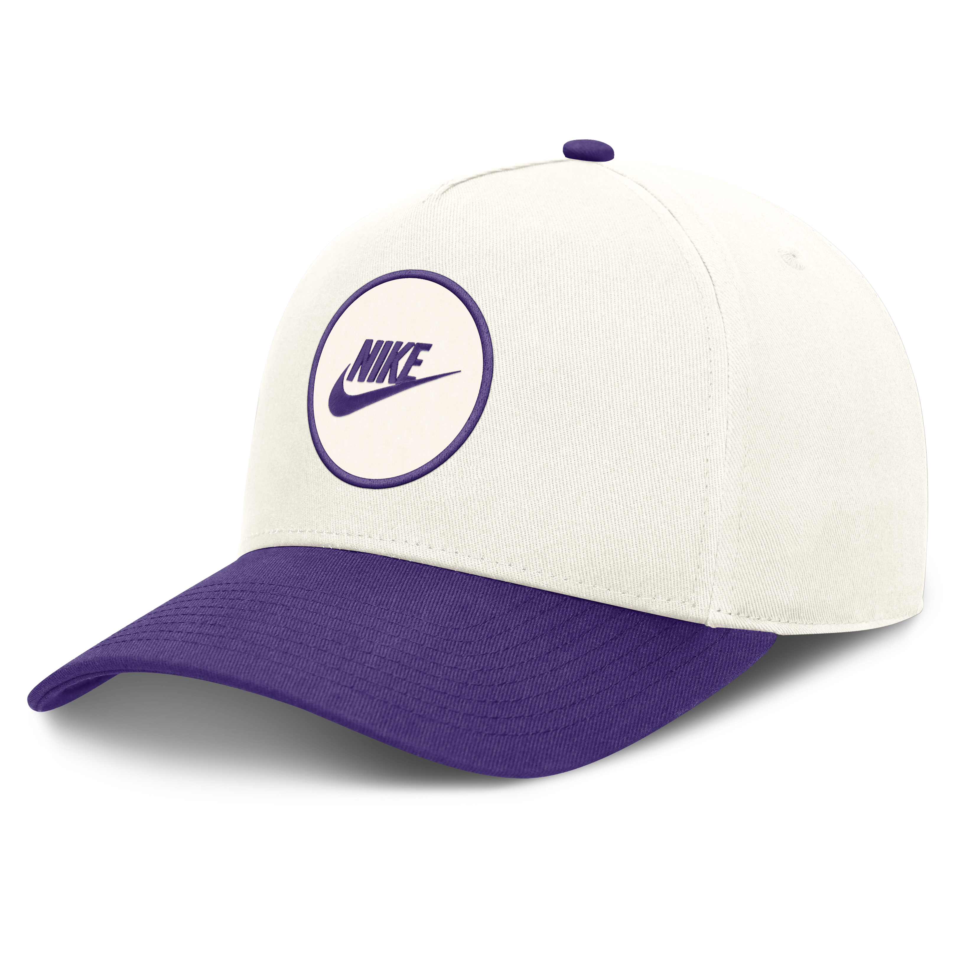 Casquette unisexe Nike blanche/violette LSU Tigers Rise avec logo latéral en A et technologie Dri-FIT ajustable