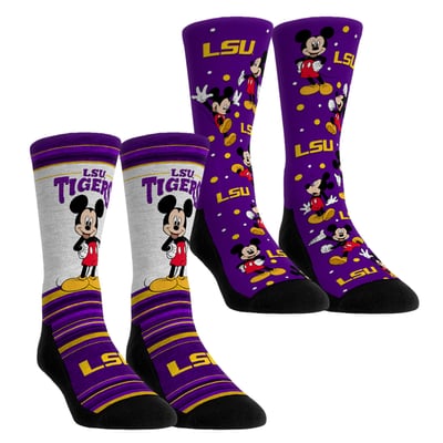  LSU Tigers Rock Em Unisex Mickey Mouse Two-Pack Crew Socks Set - Purple