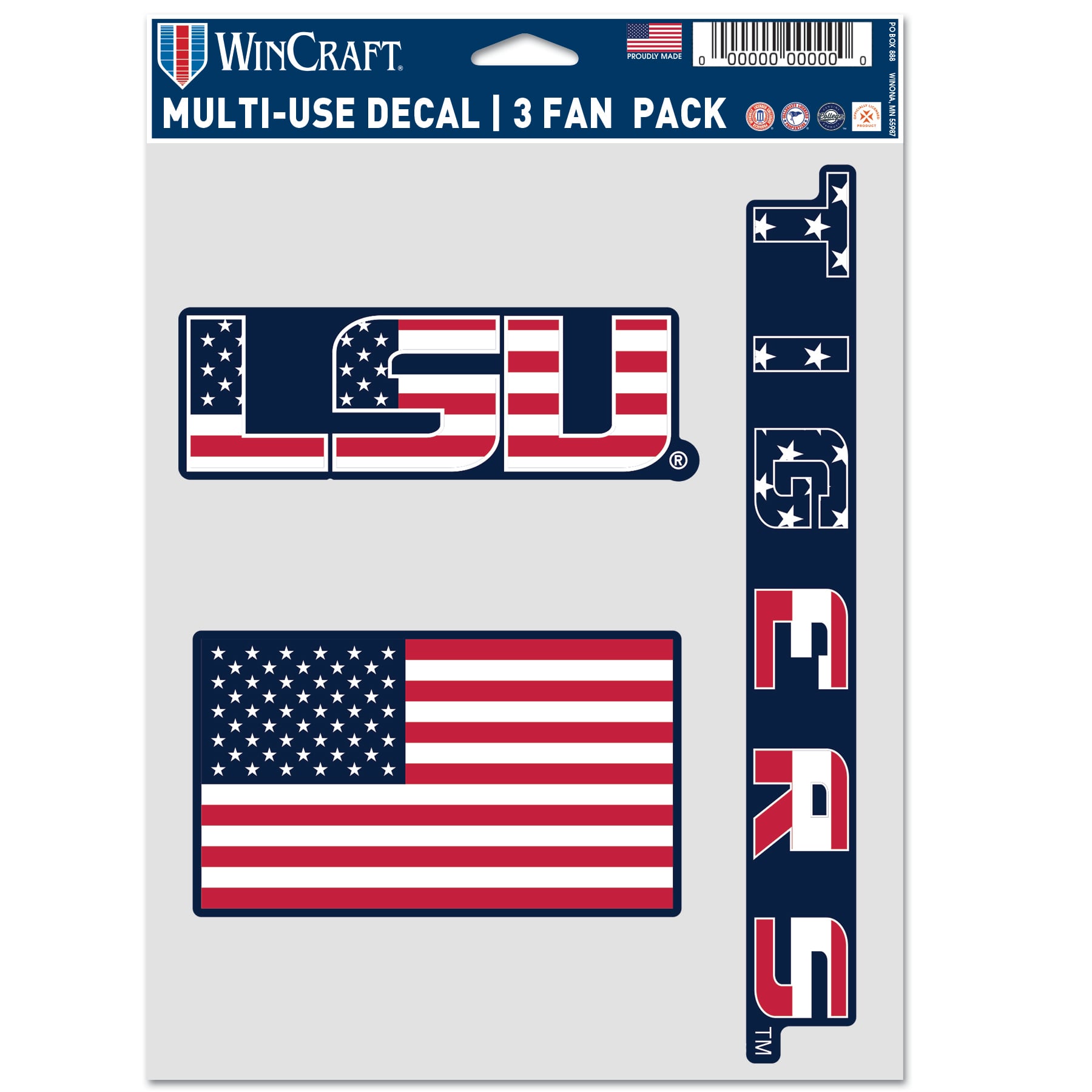 Ensemble de trois autocollants WinCraft LSU Tigers Stars & Stripes pour supporters