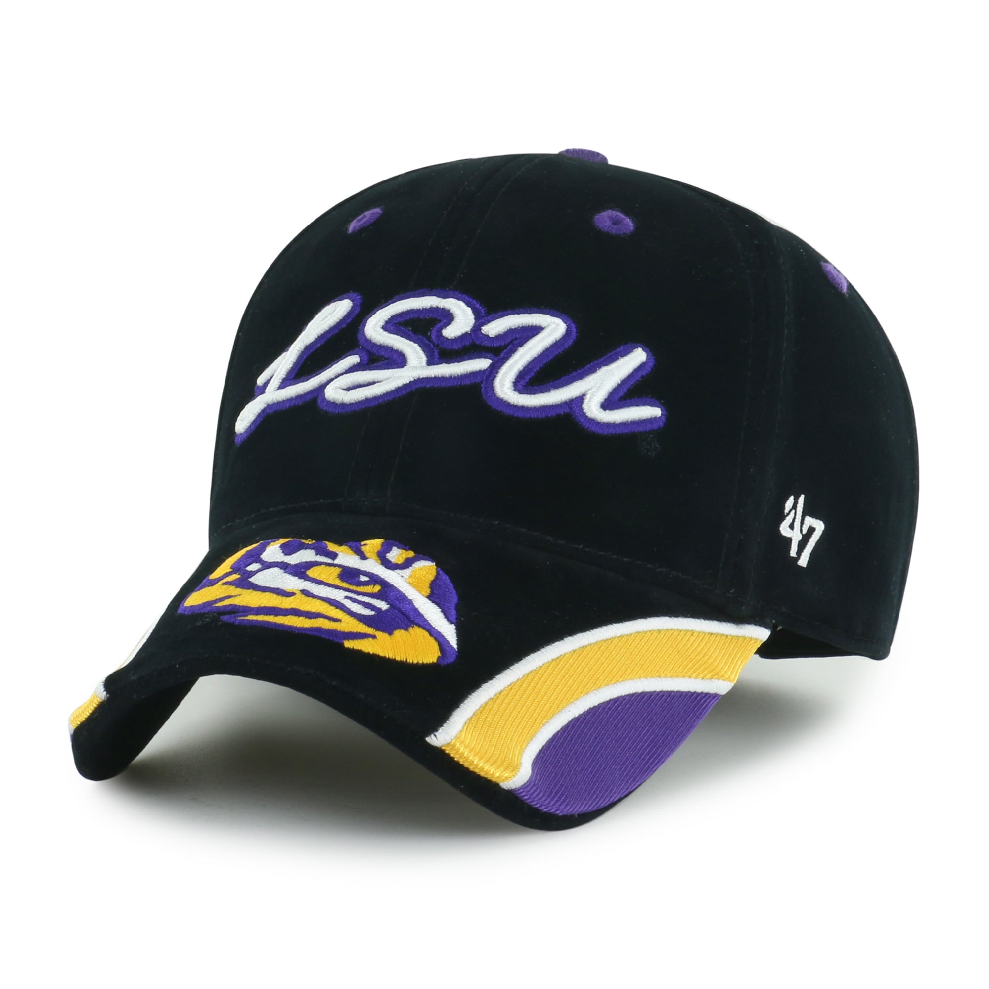 Casquette ajustable pour femme LSU Tigers en velours denim noir '47 avec inscription MVP