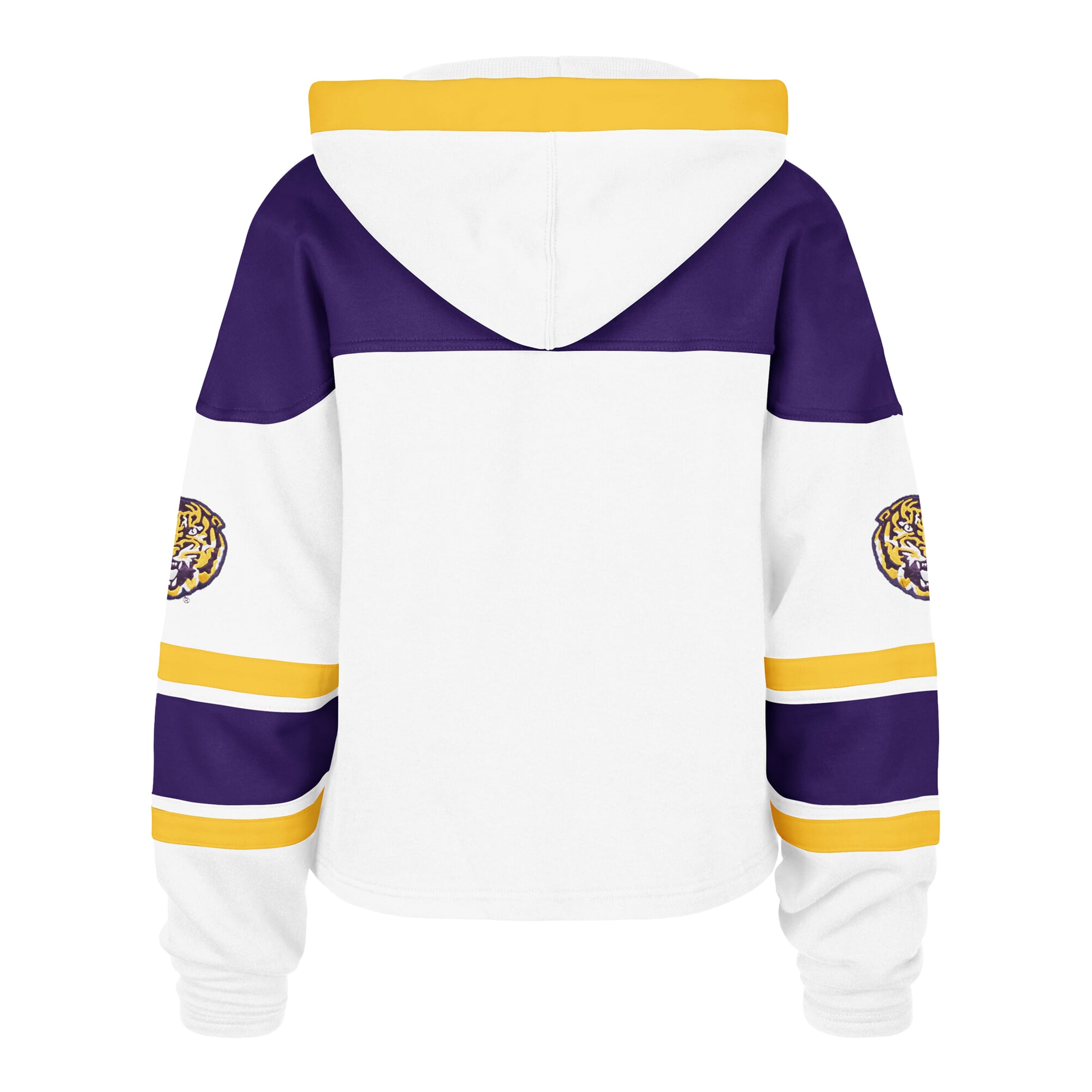 Sweat à capuche court lacets Superior pour femme, modèle 47 blanc LSU Tigers.
