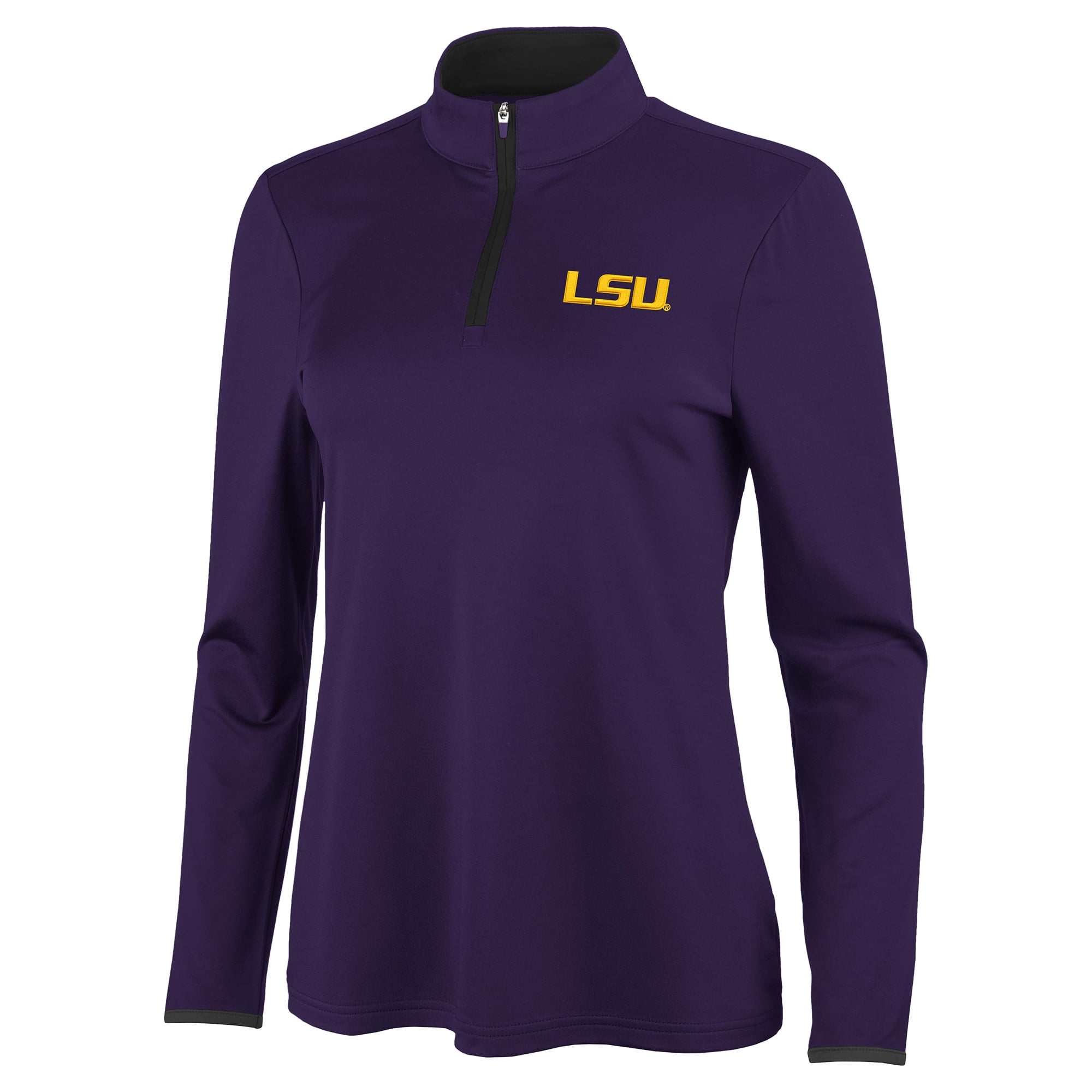 Pull à col zippé Antigua Brink violet/noir pour femme, modèle LSU Tigers.