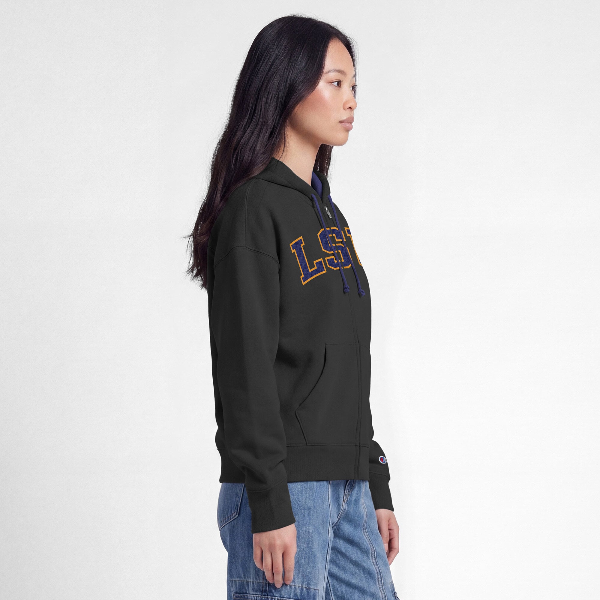 Sweat à capuche zippé en polaire Champion Black LSU Tigers Arch pour femme