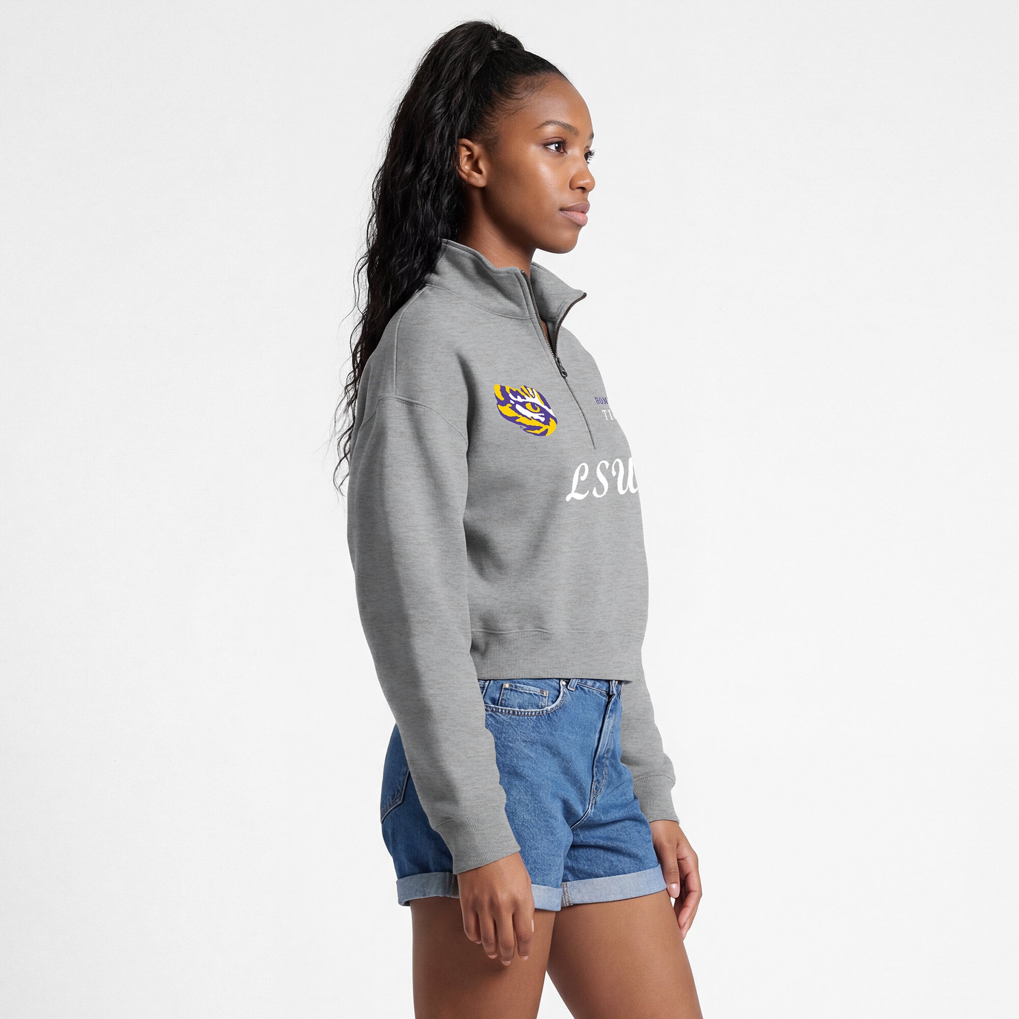 Women's Champion Gray LSU Tigers Academic Triumph Quarter-Zip Tri-Blend Pullover