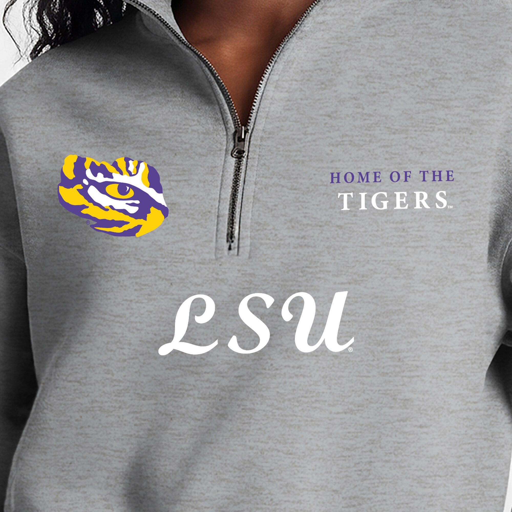 Women's Champion Gray LSU Tigers Academic Triumph Quarter-Zip Tri-Blend Pullover